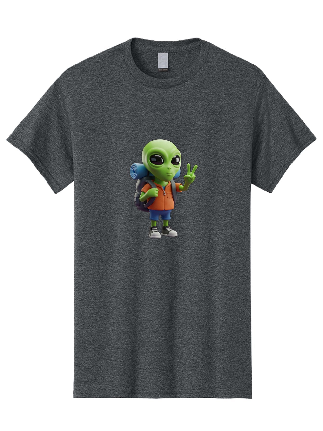 Alien-Hiker Men'S Graphic Tee, 100% Cotton, Comfortable Casual Summer Wear, Machine Washable, Cartoon Alien, Hiking Gear, Peace Sign, Relaxed Pose, 3D Illustration, Casual Clothing, Outdoor Enthusiast, Pop Culture Icon, Fun Design, Bab627 9