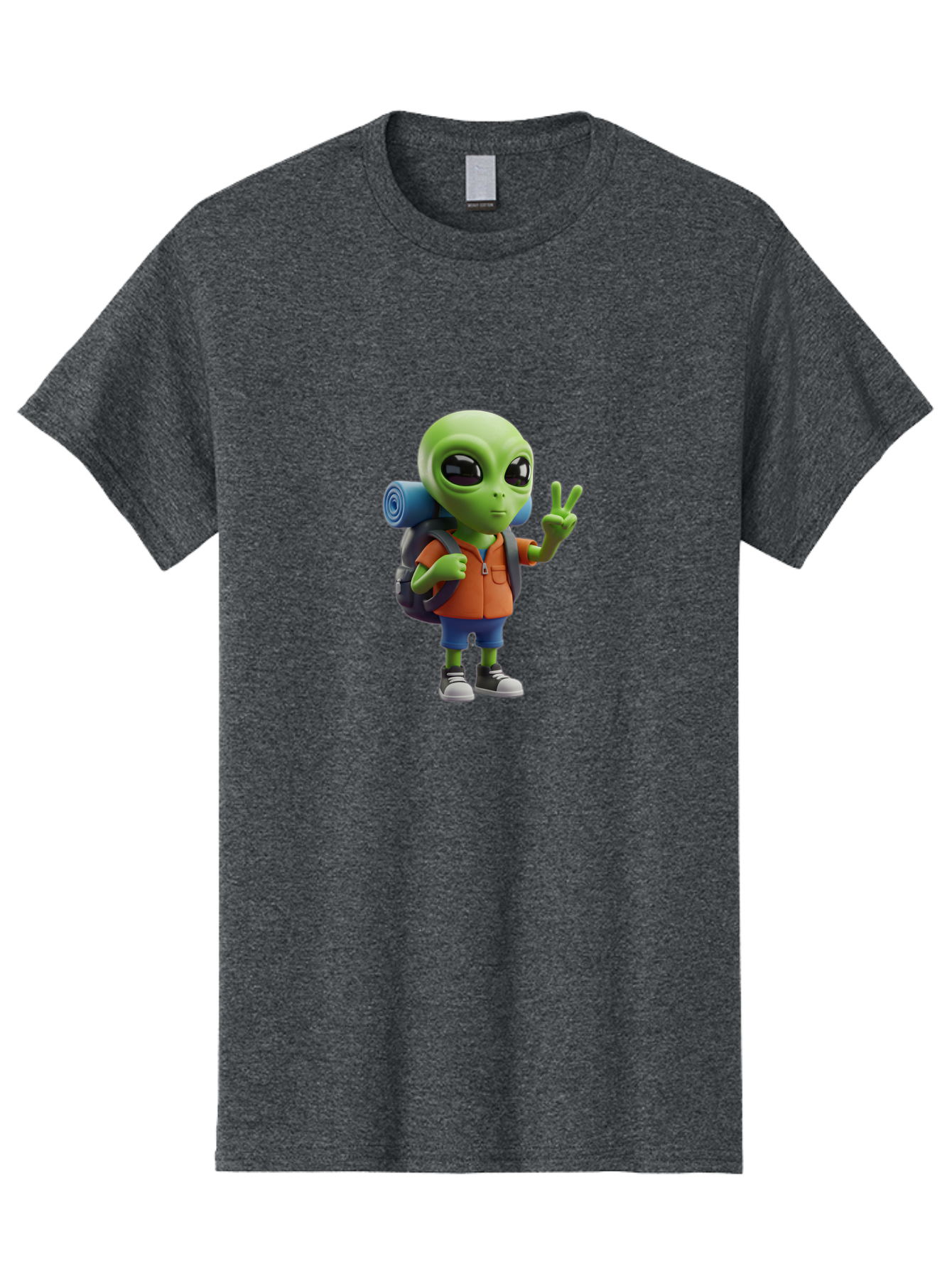 Alien-Hiker Men'S Graphic Tee, 100% Cotton, Comfortable Casual Summer Wear, Machine Washable, Cartoon Alien, Hiking Gear, Peace Sign, Relaxed Pose, 3D Illustration, Casual Clothing, Outdoor Enthusiast, Pop Culture Icon, Fun Design, Bab627 5