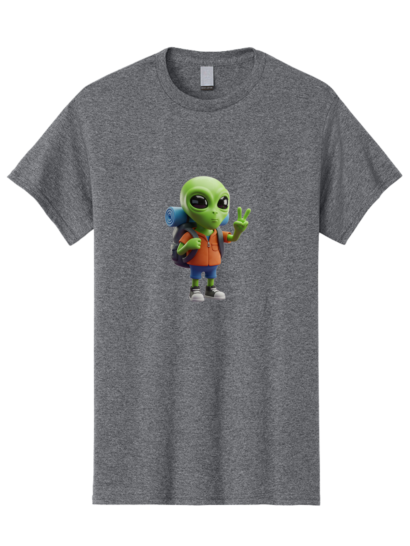 Alien-Hiker Men'S Graphic Tee, 100% Cotton, Comfortable Casual Summer Wear, Machine Washable, Cartoon Alien, Hiking Gear, Peace Sign, Relaxed Pose, 3D Illustration, Casual Clothing, Outdoor Enthusiast, Pop Culture Icon, Fun Design, Bab627 8