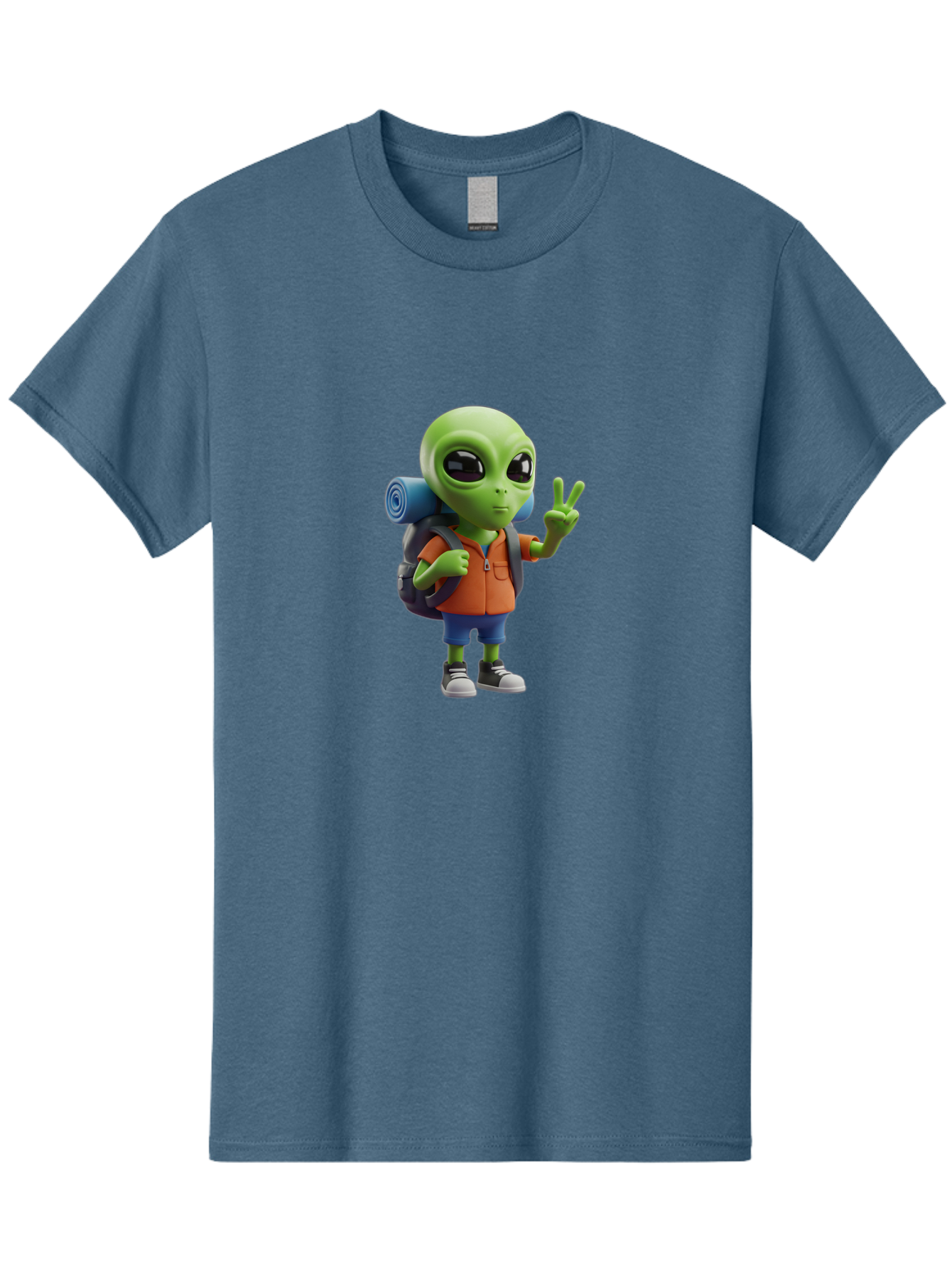 Alien-Hiker Men'S Graphic Tee, 100% Cotton, Comfortable Casual Summer Wear, Machine Washable, Cartoon Alien, Hiking Gear, Peace Sign, Relaxed Pose, 3D Illustration, Casual Clothing, Outdoor Enthusiast, Pop Culture Icon, Fun Design, Bab627 10