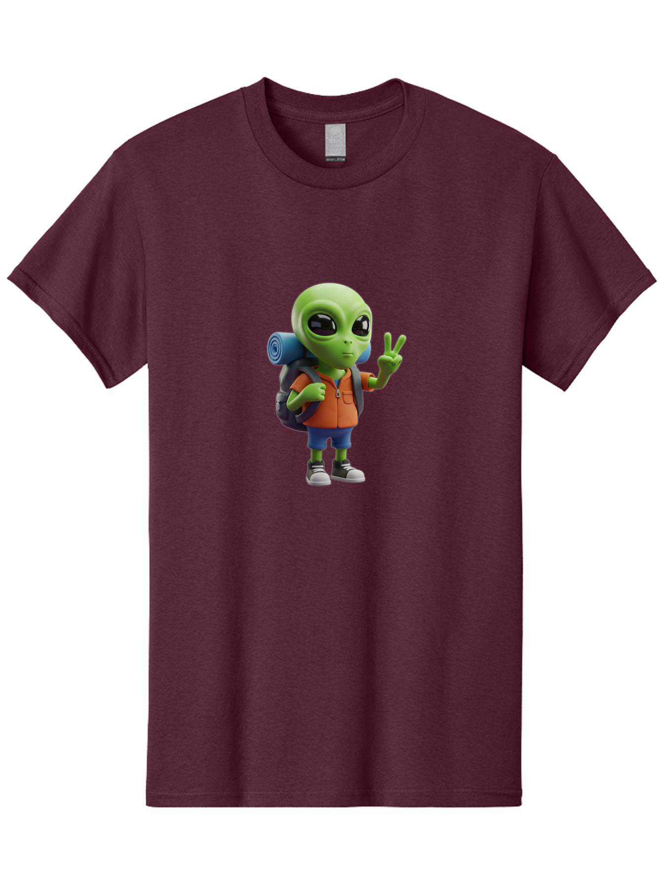 Alien-Hiker Men'S Graphic Tee, 100% Cotton, Comfortable Casual Summer Wear, Machine Washable, Cartoon Alien, Hiking Gear, Peace Sign, Relaxed Pose, 3D Illustration, Casual Clothing, Outdoor Enthusiast, Pop Culture Icon, Fun Design, Bab627 7