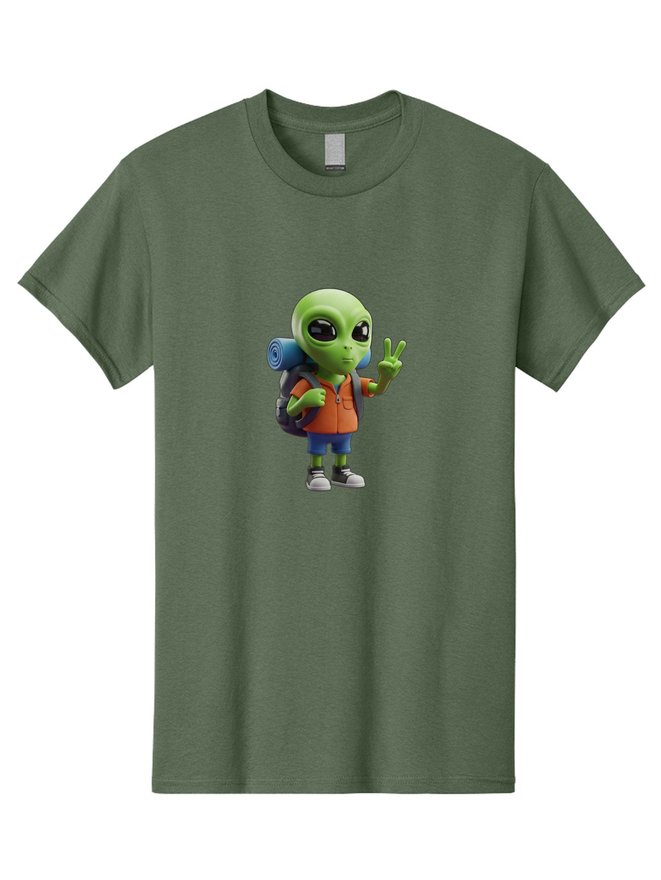 Alien-Hiker Men'S Graphic Tee, 100% Cotton, Comfortable Casual Summer Wear, Machine Washable, Cartoon Alien, Hiking Gear, Peace Sign, Relaxed Pose, 3D Illustration, Casual Clothing, Outdoor Enthusiast, Pop Culture Icon, Fun Design, Bab627 12