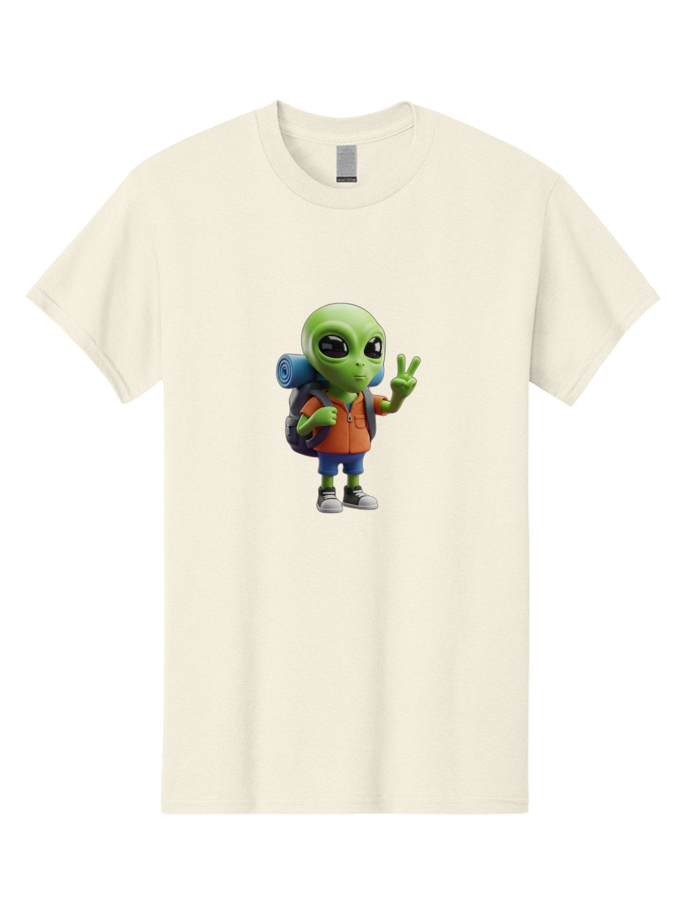 Alien-Hiker Men'S Graphic Tee, 100% Cotton, Comfortable Casual Summer Wear, Machine Washable, Cartoon Alien, Hiking Gear, Peace Sign, Relaxed Pose, 3D Illustration, Casual Clothing, Outdoor Enthusiast, Pop Culture Icon, Fun Design, Bab627 14