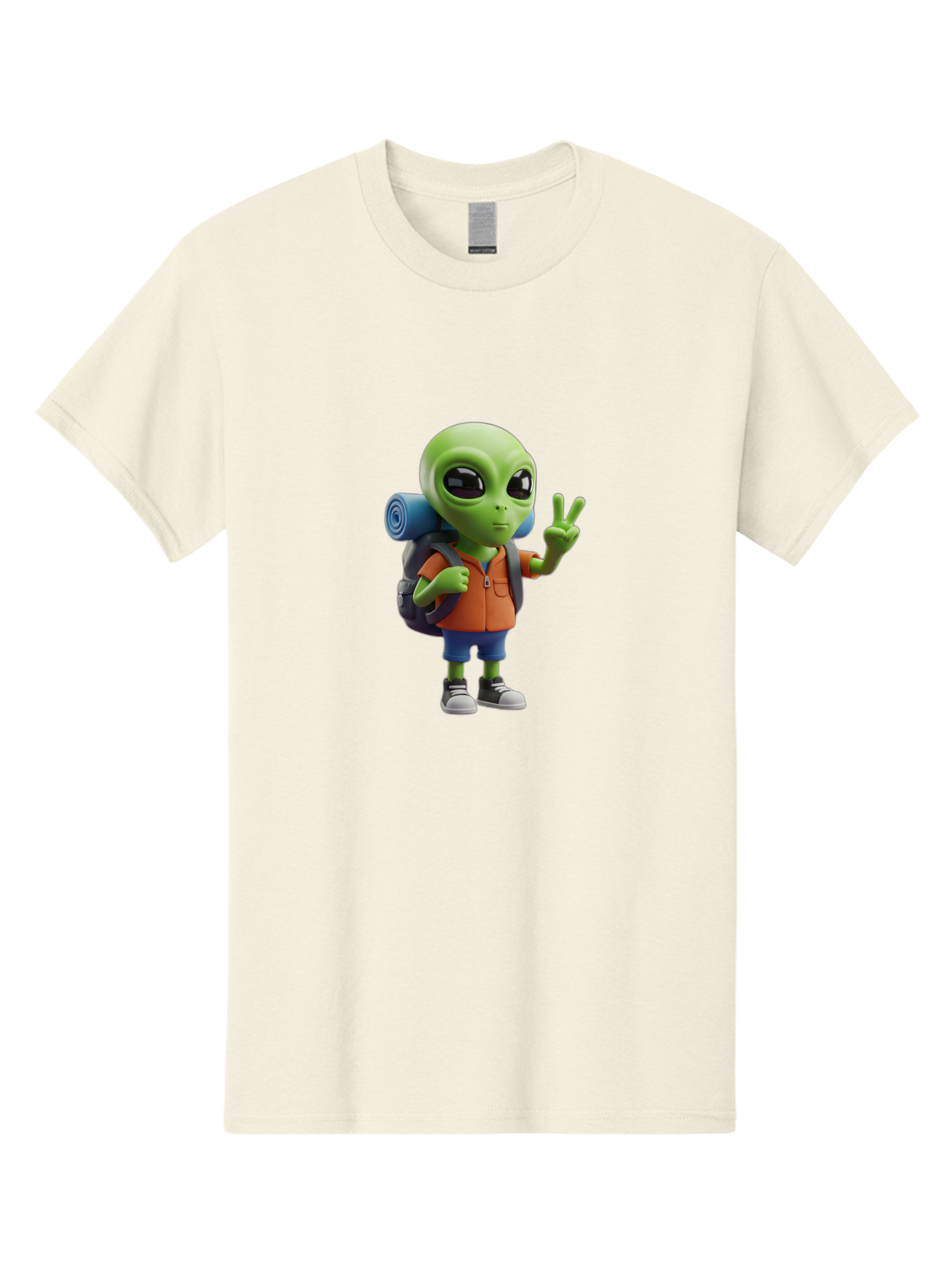 Alien-Hiker Men'S Graphic Tee, 100% Cotton, Comfortable Casual Summer Wear, Machine Washable, Cartoon Alien, Hiking Gear, Peace Sign, Relaxed Pose, 3D Illustration, Casual Clothing, Outdoor Enthusiast, Pop Culture Icon, Fun Design, Bab627