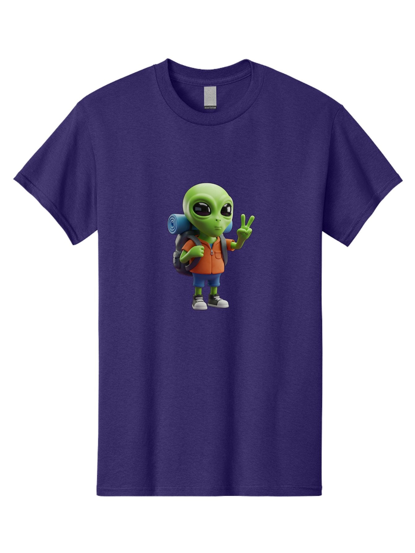 Alien-Hiker Men'S Graphic Tee, 100% Cotton, Comfortable Casual Summer Wear, Machine Washable, Cartoon Alien, Hiking Gear, Peace Sign, Relaxed Pose, 3D Illustration, Casual Clothing, Outdoor Enthusiast, Pop Culture Icon, Fun Design, Bab627 8