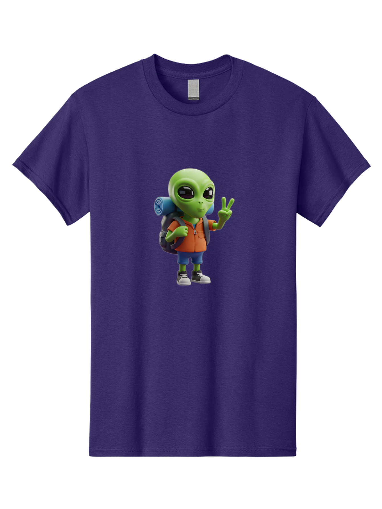 Alien-Hiker Men'S Graphic Tee, 100% Cotton, Comfortable Casual Summer Wear, Machine Washable, Cartoon Alien, Hiking Gear, Peace Sign, Relaxed Pose, 3D Illustration, Casual Clothing, Outdoor Enthusiast, Pop Culture Icon, Fun Design, Bab627 6