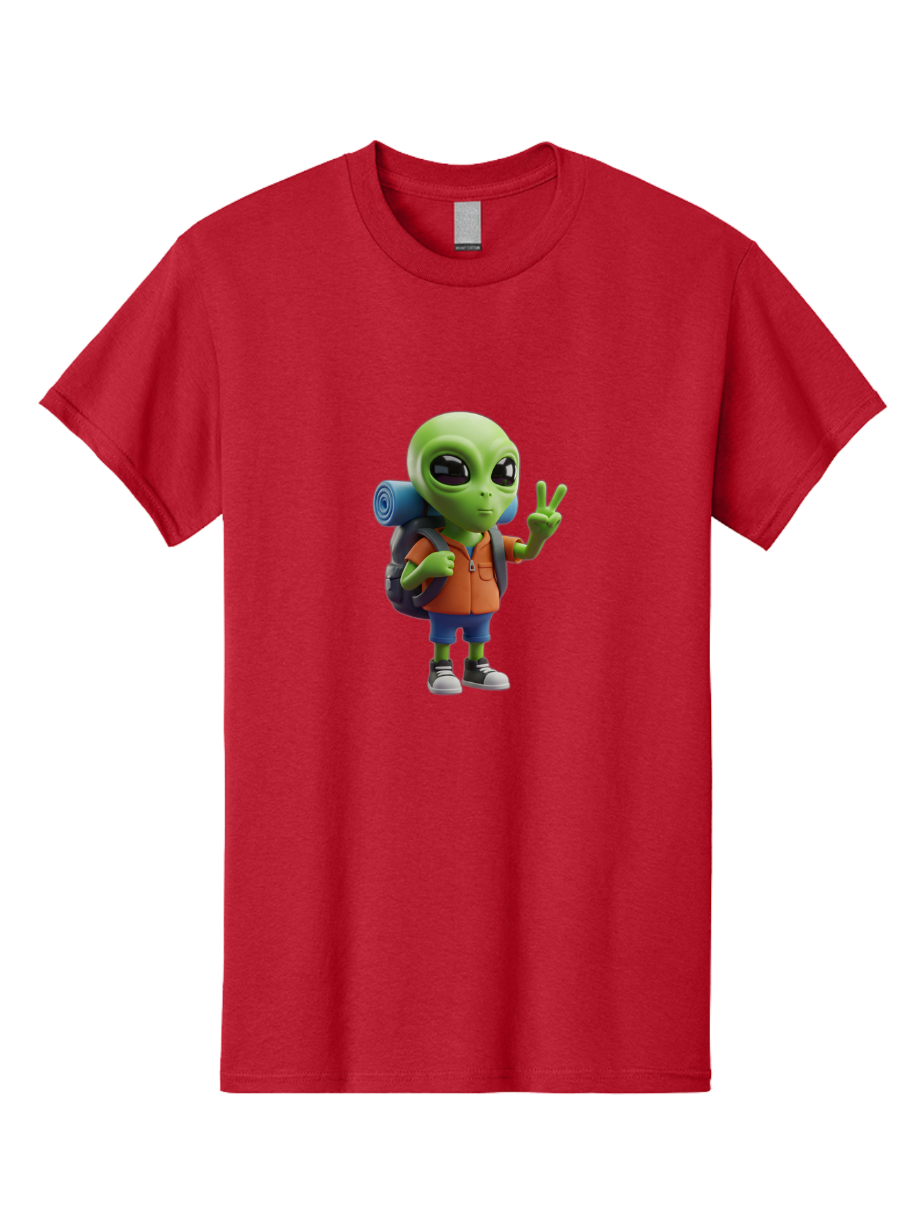 Alien-Hiker Men'S Graphic Tee, 100% Cotton, Comfortable Casual Summer Wear, Machine Washable, Cartoon Alien, Hiking Gear, Peace Sign, Relaxed Pose, 3D Illustration, Casual Clothing, Outdoor Enthusiast, Pop Culture Icon, Fun Design, Bab627