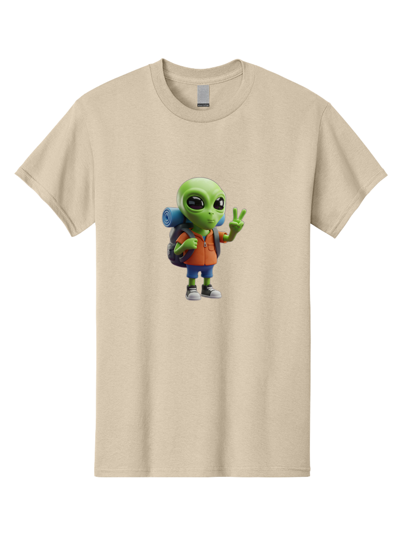 Alien-Hiker Men'S Graphic Tee, 100% Cotton, Comfortable Casual Summer Wear, Machine Washable, Cartoon Alien, Hiking Gear, Peace Sign, Relaxed Pose, 3D Illustration, Casual Clothing, Outdoor Enthusiast, Pop Culture Icon, Fun Design, Bab627 13