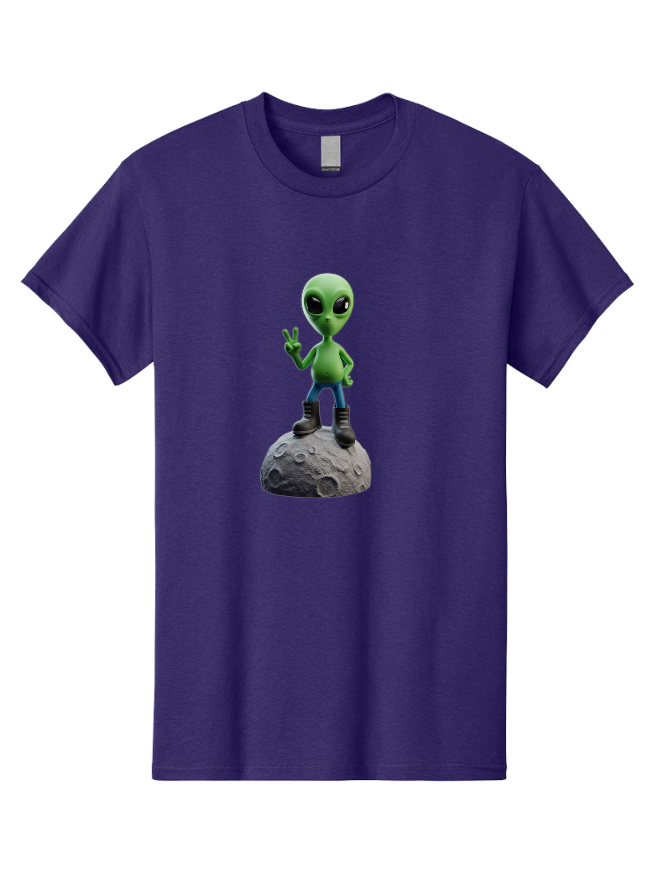 Alien-On-Moon Men'S Graphic Tee, 100% Cotton, Comfortable Casual Summer Wear, Machine Washable, 3D Cartoon Alien, Peace Sign, Moon Surface, Craters, Futuristic, Extraterrestrial Life, Space, Blue Jeans, Black Boots, Quirky, Fun, Playful, Bab628 8