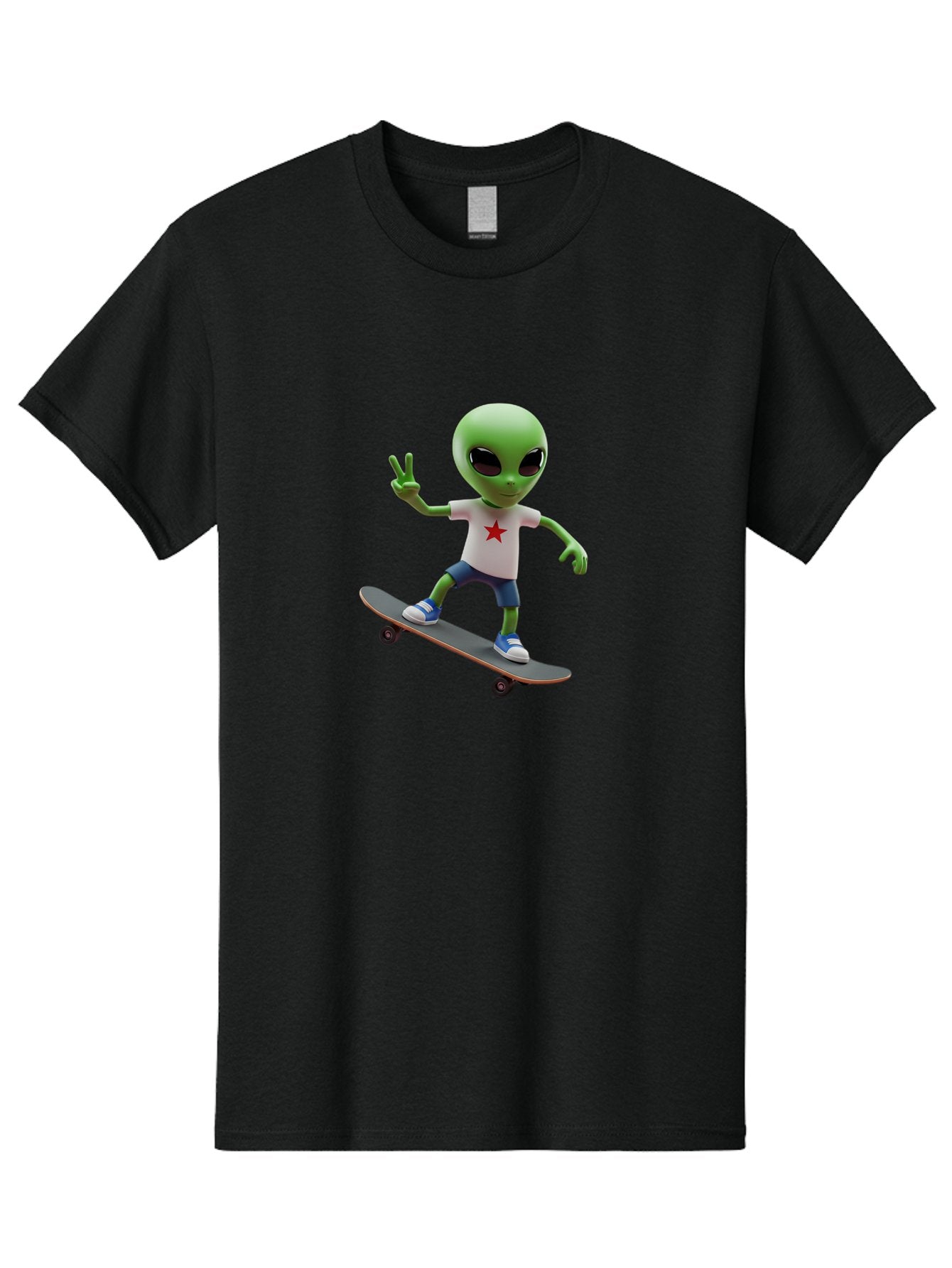 Alien-On-Skateboard Men'S Graphic Tee, 100% Cotton, Comfortable Casual Summer Wear, Machine Washable, Alien Skateboarder, Extraterrestrial On A Board, Funny Alien, 3D Cartoon Character, Skateboarding Alien, Peace Sign, Red Star Shirt, Bab629 4