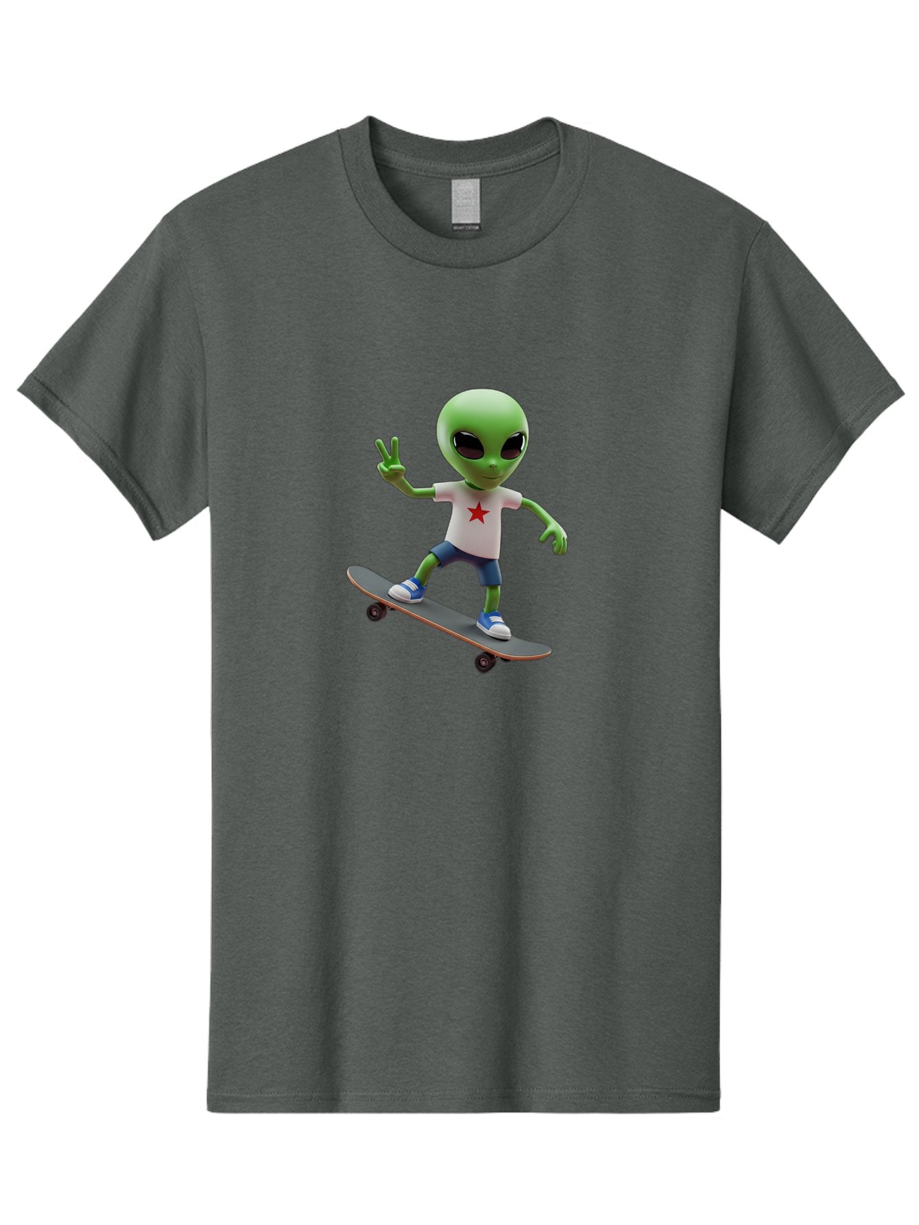 Alien-On-Skateboard Men'S Graphic Tee, 100% Cotton, Comfortable Casual Summer Wear, Machine Washable, Alien Skateboarder, Extraterrestrial On A Board, Funny Alien, 3D Cartoon Character, Skateboarding Alien, Peace Sign, Red Star Shirt, Bab629 9