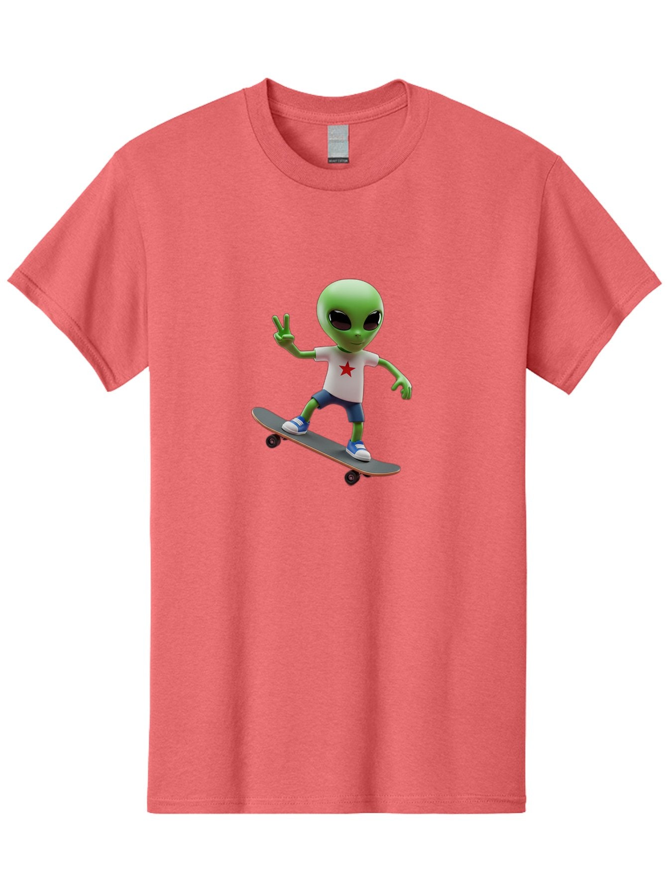 Alien-On-Skateboard Men'S Graphic Tee, 100% Cotton, Comfortable Casual Summer Wear, Machine Washable, Alien Skateboarder, Extraterrestrial On A Board, Funny Alien, 3D Cartoon Character, Skateboarding Alien, Peace Sign, Red Star Shirt, Bab629 15