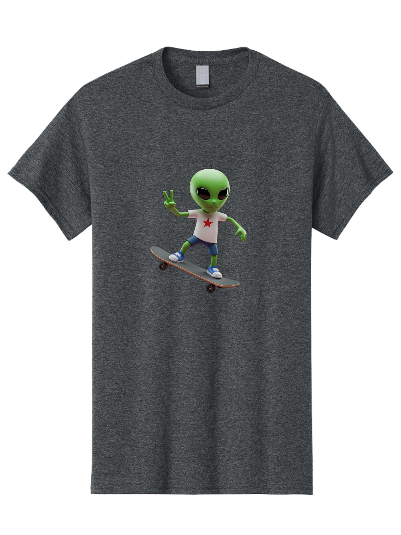 Alien-On-Skateboard Men'S Graphic Tee, 100% Cotton, Comfortable Casual Summer Wear, Machine Washable, Alien Skateboarder, Extraterrestrial On A Board, Funny Alien, 3D Cartoon Character, Skateboarding Alien, Peace Sign, Red Star Shirt, Bab629 11