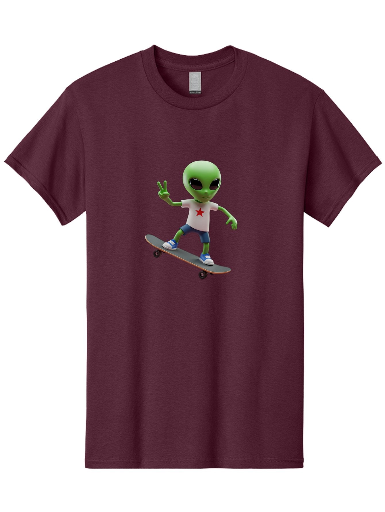 Alien-On-Skateboard Men'S Graphic Tee, 100% Cotton, Comfortable Casual Summer Wear, Machine Washable, Alien Skateboarder, Extraterrestrial On A Board, Funny Alien, 3D Cartoon Character, Skateboarding Alien, Peace Sign, Red Star Shirt, Bab629 13