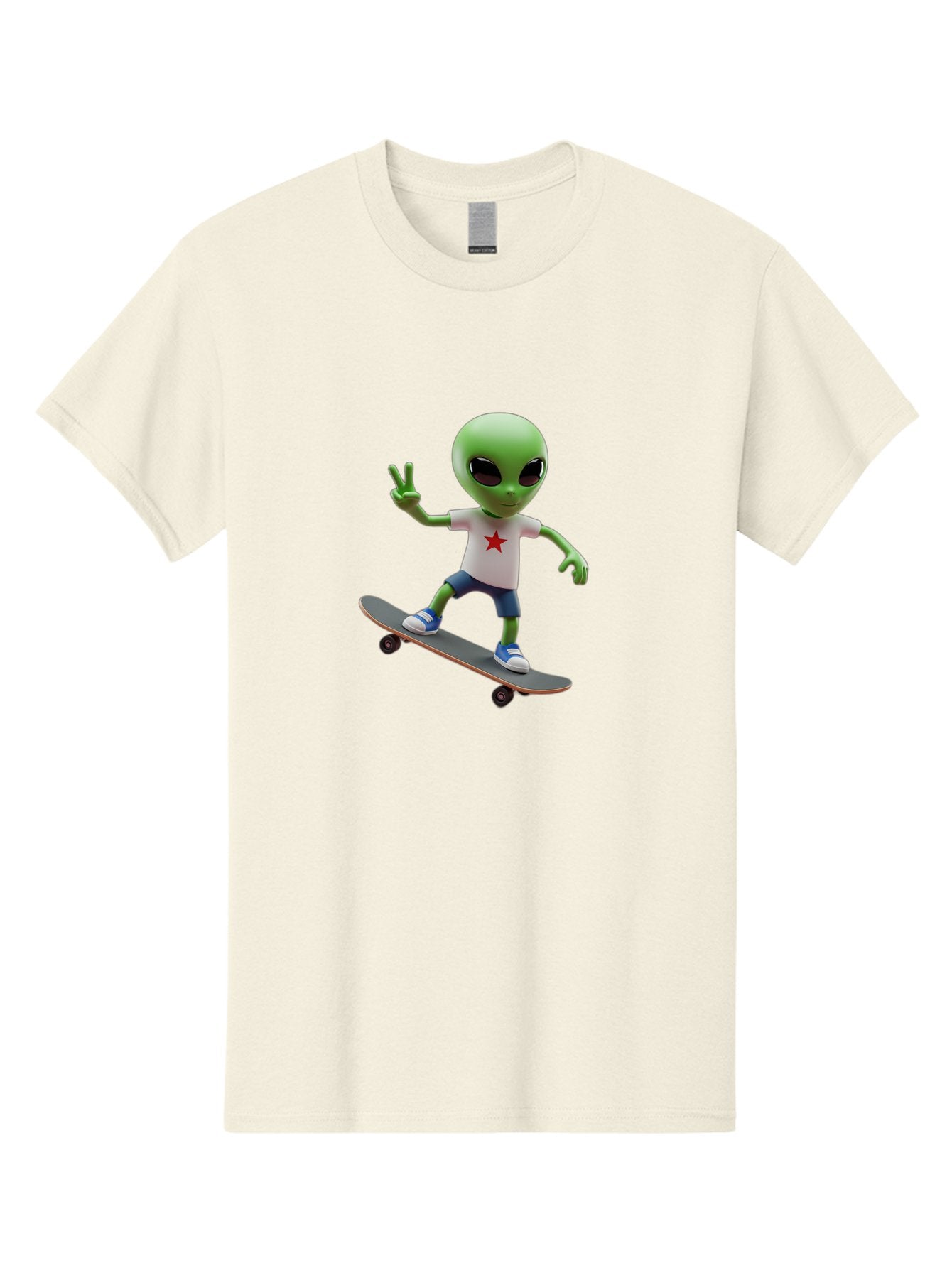 Alien-On-Skateboard Men'S Graphic Tee, 100% Cotton, Comfortable Casual Summer Wear, Machine Washable, Alien Skateboarder, Extraterrestrial On A Board, Funny Alien, 3D Cartoon Character, Skateboarding Alien, Peace Sign, Red Star Shirt, Bab629 8