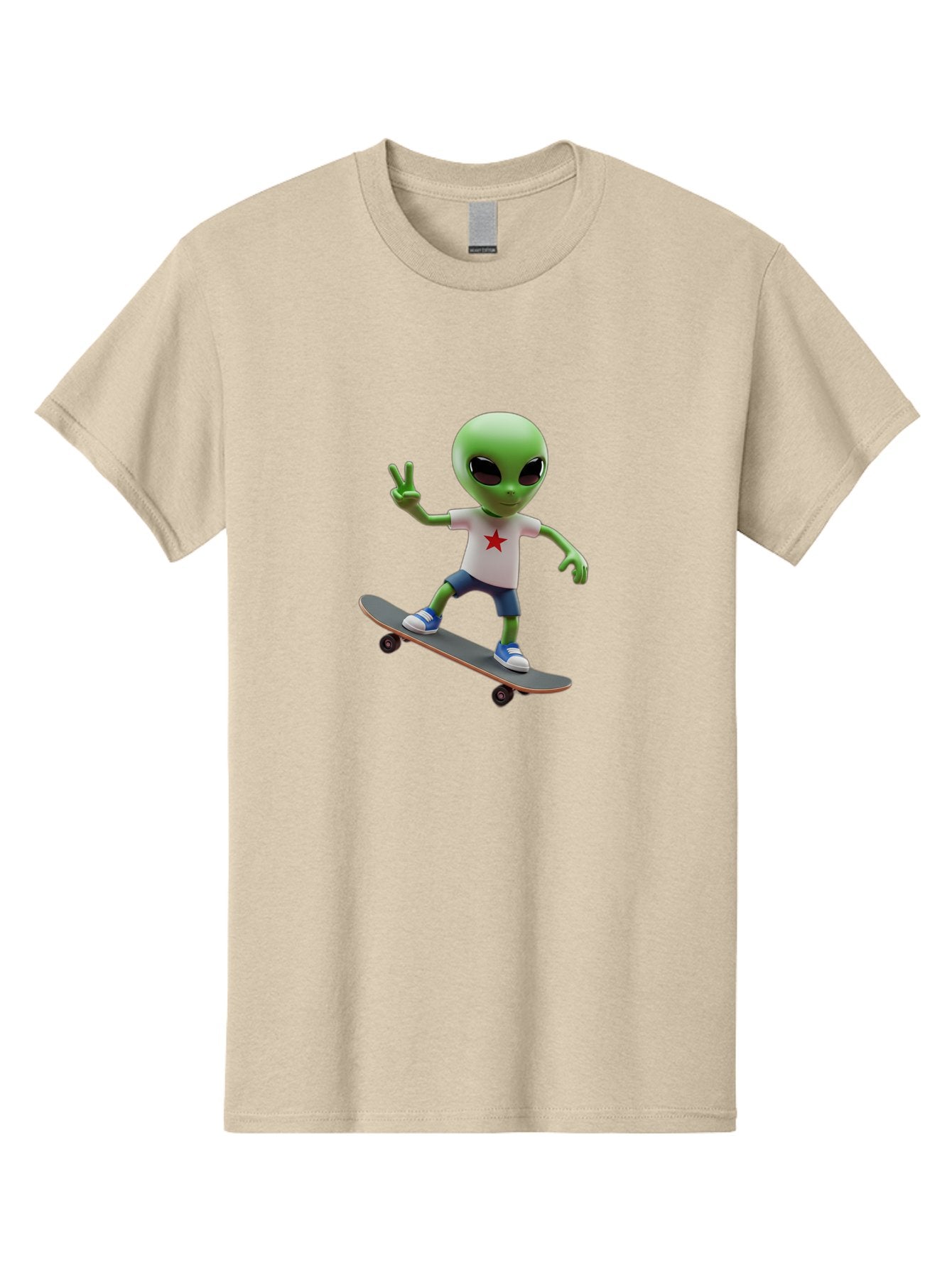 Alien-On-Skateboard Men'S Graphic Tee, 100% Cotton, Comfortable Casual Summer Wear, Machine Washable, Alien Skateboarder, Extraterrestrial On A Board, Funny Alien, 3D Cartoon Character, Skateboarding Alien, Peace Sign, Red Star Shirt, Bab629 7