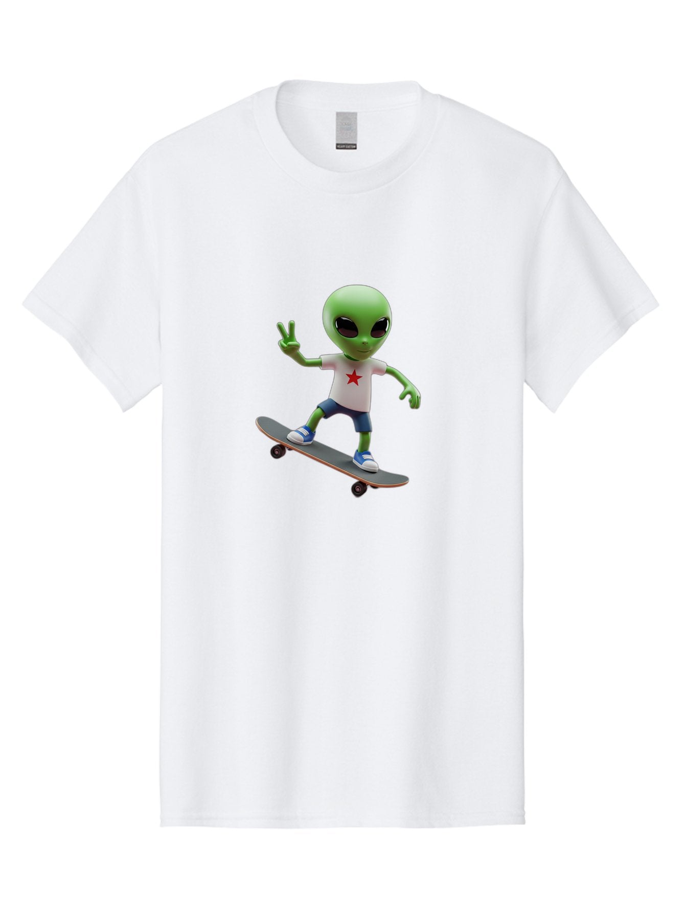 Alien-On-Skateboard Men'S Graphic Tee, 100% Cotton, Comfortable Casual Summer Wear, Machine Washable, Alien Skateboarder, Extraterrestrial On A Board, Funny Alien, 3D Cartoon Character, Skateboarding Alien, Peace Sign, Red Star Shirt, Bab629 14