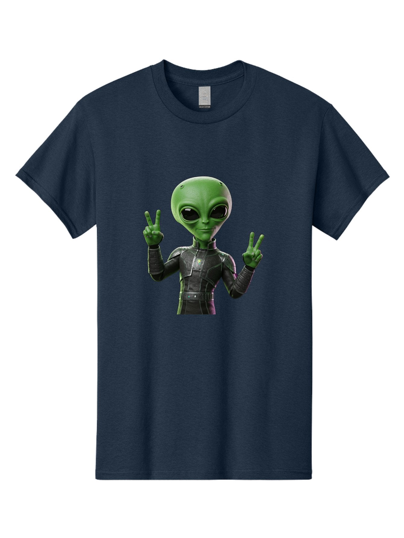 Alien-Peace-Sign-1 Men'S Graphic Tee, 100% Cotton, Comfortable Casual Summer Wear, Machine Washable, Alien Character, Peace Sign Gesture, Extraterrestrial Being, Futuristic Attire, Sci-Fi Design, Friendly Demeanor, Funny Face, V Sign, Bab630