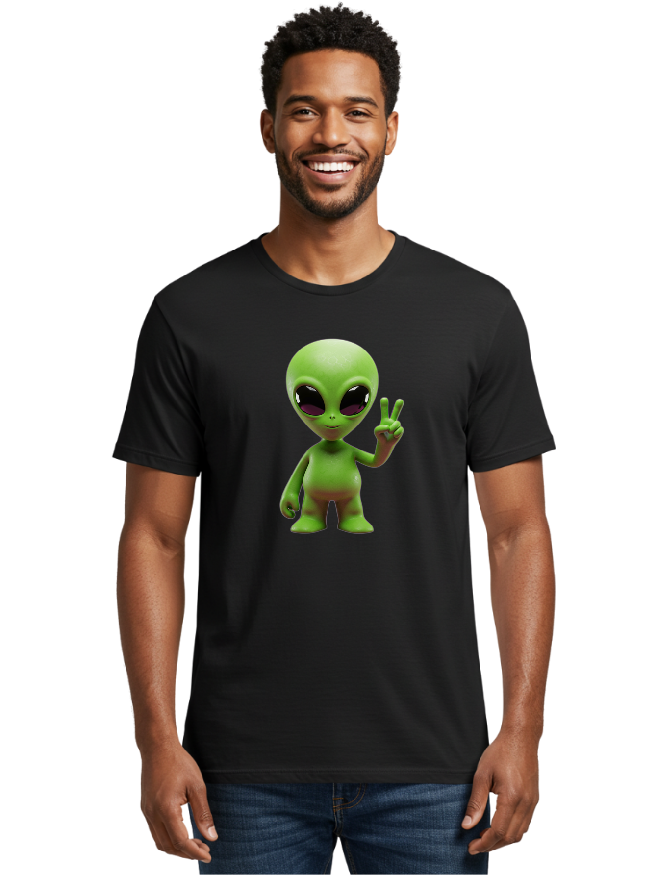 Alien-Peace-Sign-2 Men'S Graphic Tee, 100% Cotton, Comfortable Casual Summer Wear, Machine Washable, Alien Figure, Peace Sign, Friendly Gesture, Cartoon Character, E.T., Extraterrestrial Being, Fun, Quirky, Playful, 3D Rendering, Bab631 22