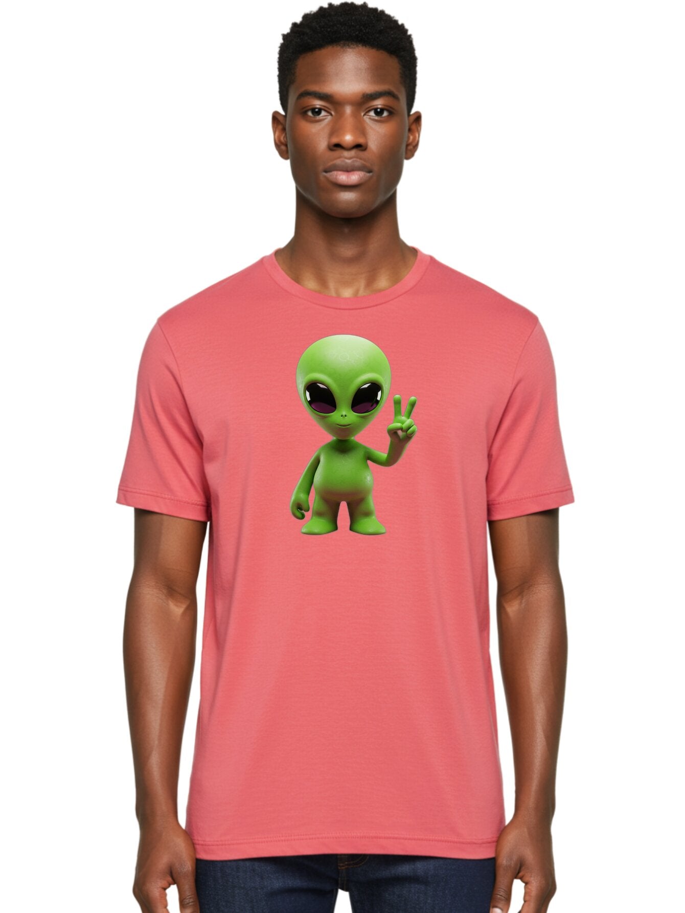 Alien-Peace-Sign-2 Men'S Graphic Tee, 100% Cotton, Comfortable Casual Summer Wear, Machine Washable, Alien Figure, Peace Sign, Friendly Gesture, Cartoon Character, E.T., Extraterrestrial Being, Fun, Quirky, Playful, 3D Rendering, Bab631 25