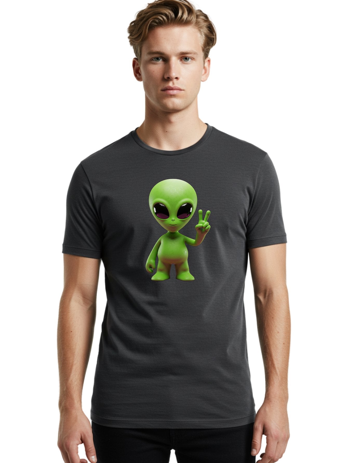 Alien-Peace-Sign-2 Men'S Graphic Tee, 100% Cotton, Comfortable Casual Summer Wear, Machine Washable, Alien Figure, Peace Sign, Friendly Gesture, Cartoon Character, E.T., Extraterrestrial Being, Fun, Quirky, Playful, 3D Rendering, Bab631 29