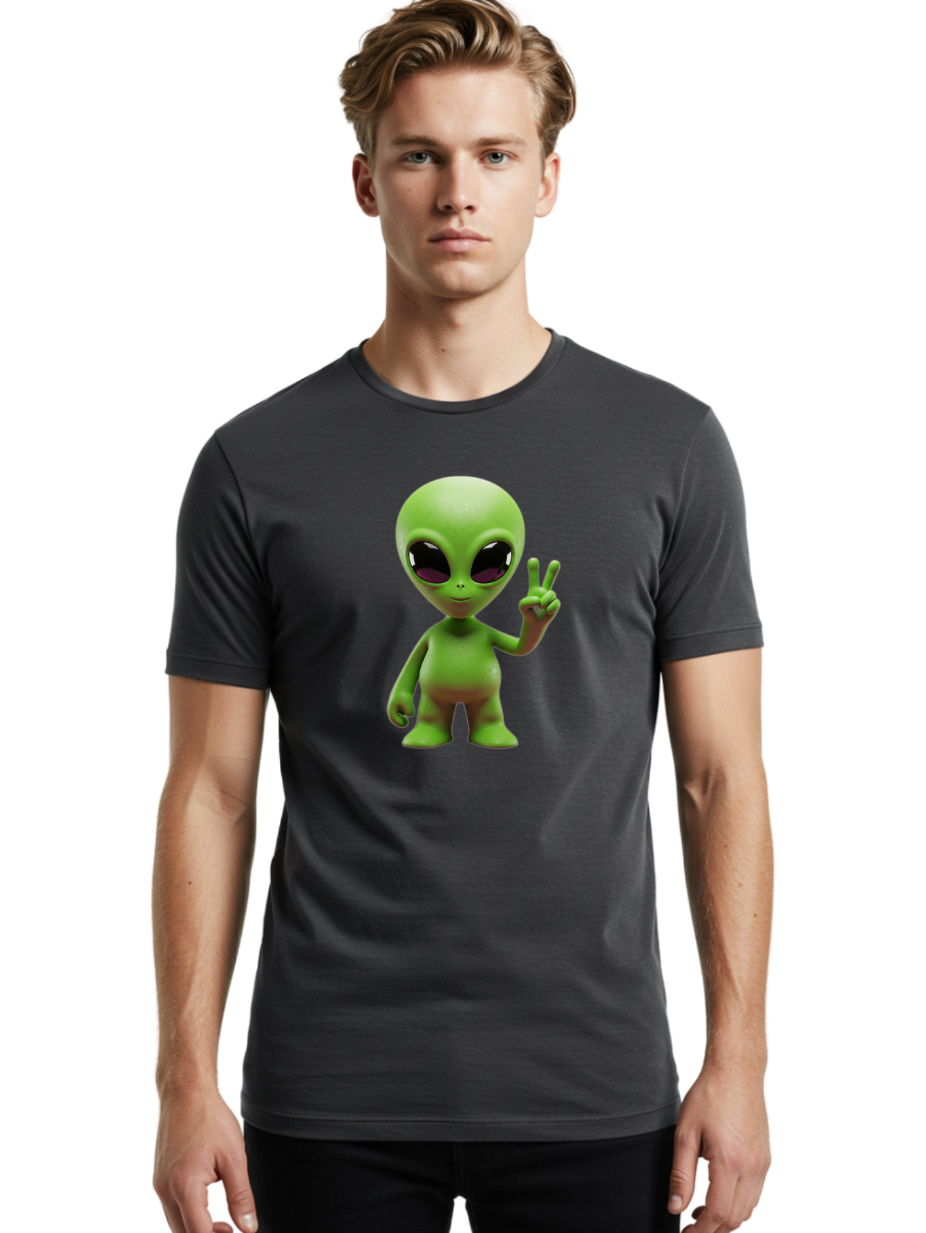 Alien-Peace-Sign-2 Men'S Graphic Tee, 100% Cotton, Comfortable Casual Summer Wear, Machine Washable, Alien Figure, Peace Sign, Friendly Gesture, Cartoon Character, E.T., Extraterrestrial Being, Fun, Quirky, Playful, 3D Rendering, Bab631 17