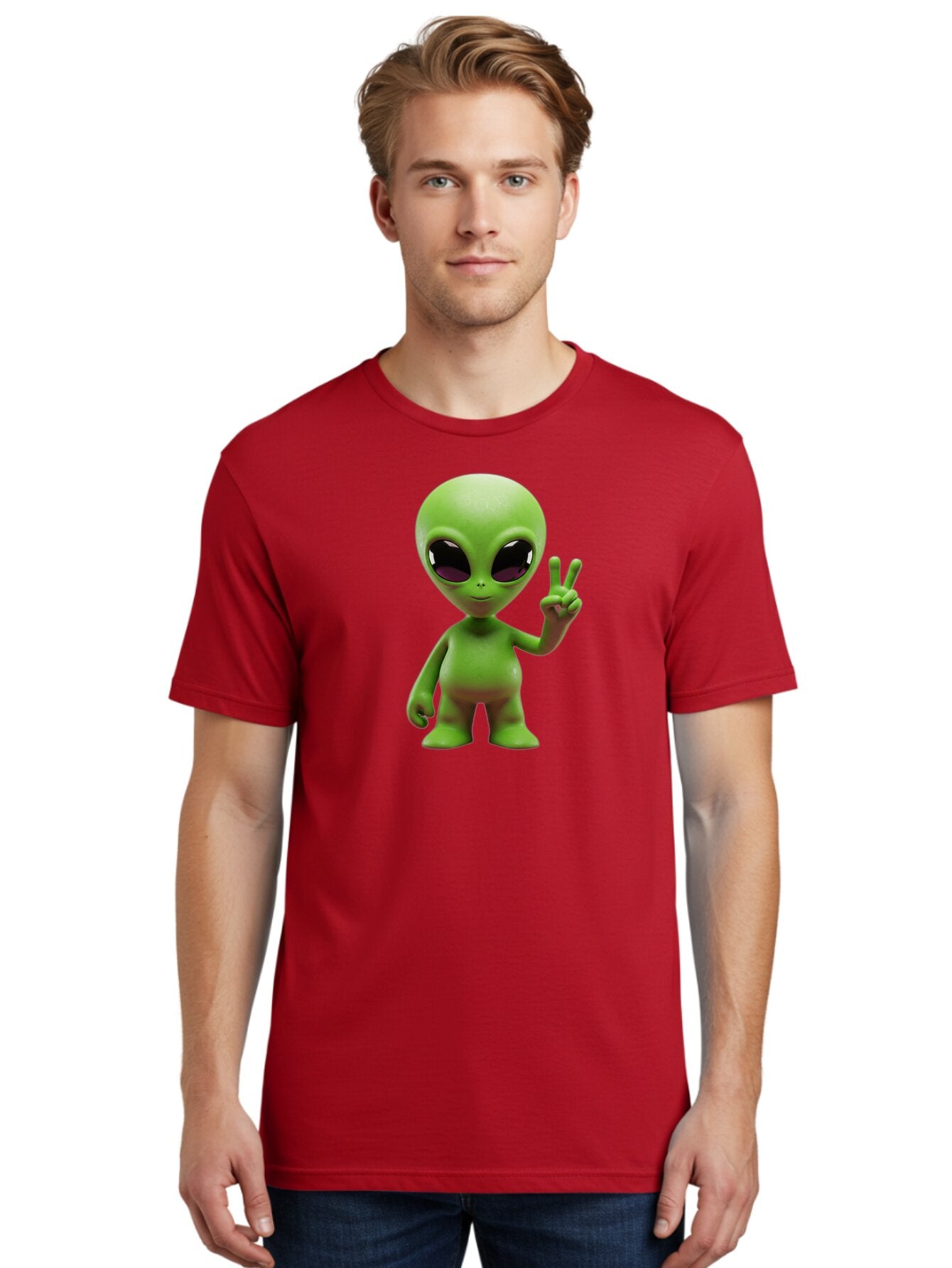Alien-Peace-Sign-2 Men'S Graphic Tee, 100% Cotton, Comfortable Casual Summer Wear, Machine Washable, Alien Figure, Peace Sign, Friendly Gesture, Cartoon Character, E.T., Extraterrestrial Being, Fun, Quirky, Playful, 3D Rendering, Bab631 16