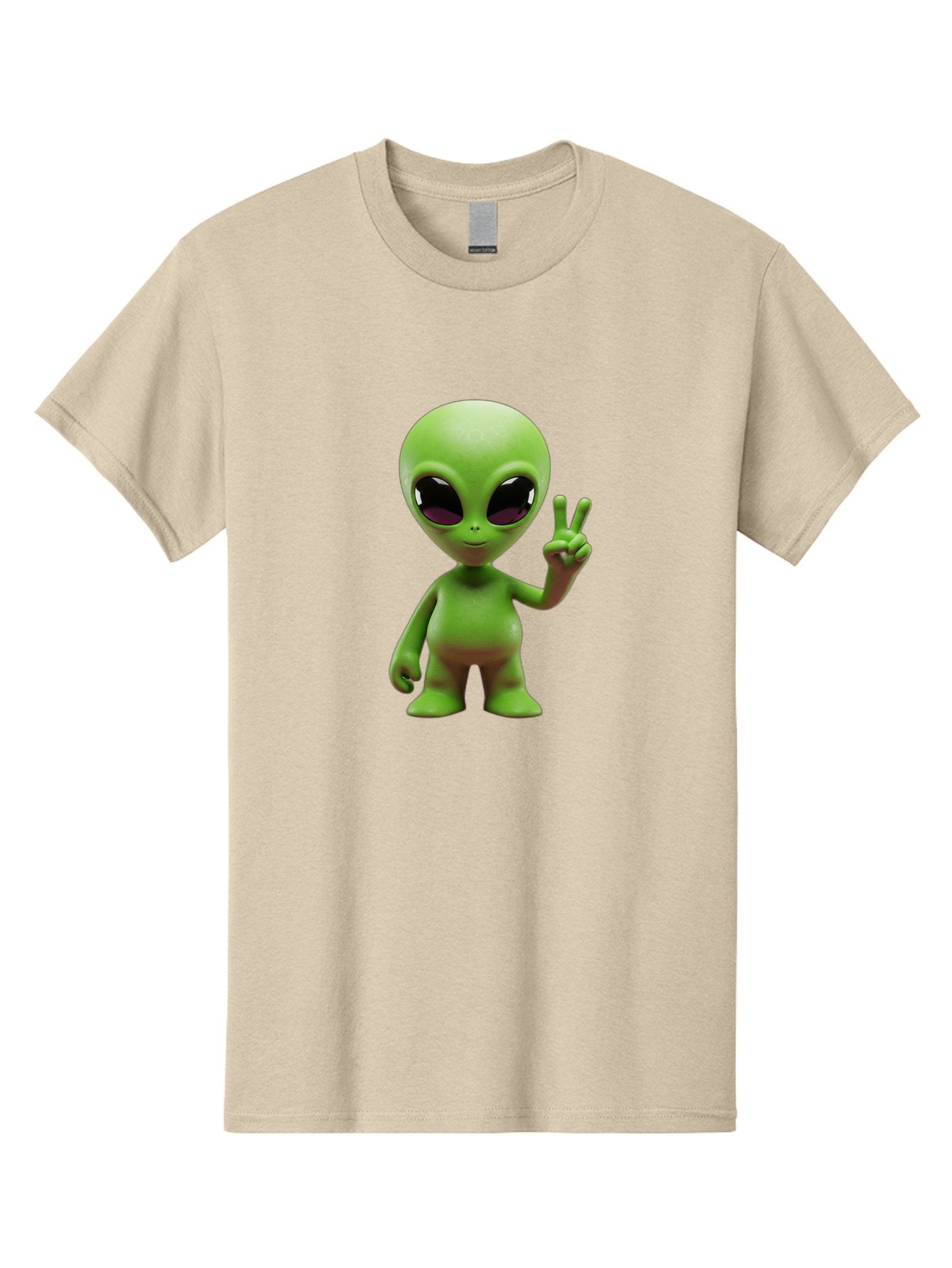 Alien-Peace-Sign-2 Men'S Graphic Tee, 100% Cotton, Comfortable Casual Summer Wear, Machine Washable, Alien Figure, Peace Sign, Friendly Gesture, Cartoon Character, E.T., Extraterrestrial Being, Fun, Quirky, Playful, 3D Rendering, Bab631