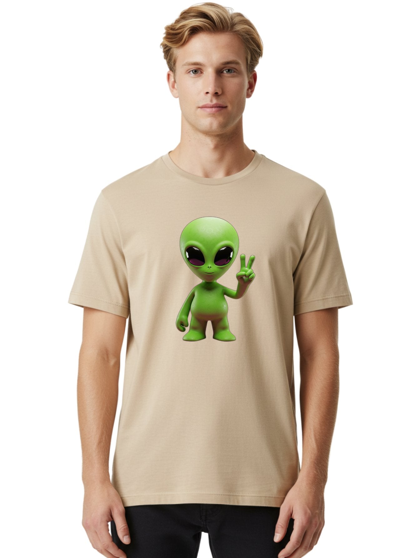 Alien-Peace-Sign-2 Men'S Graphic Tee, 100% Cotton, Comfortable Casual Summer Wear, Machine Washable, Alien Figure, Peace Sign, Friendly Gesture, Cartoon Character, E.T., Extraterrestrial Being, Fun, Quirky, Playful, 3D Rendering, Bab631 21