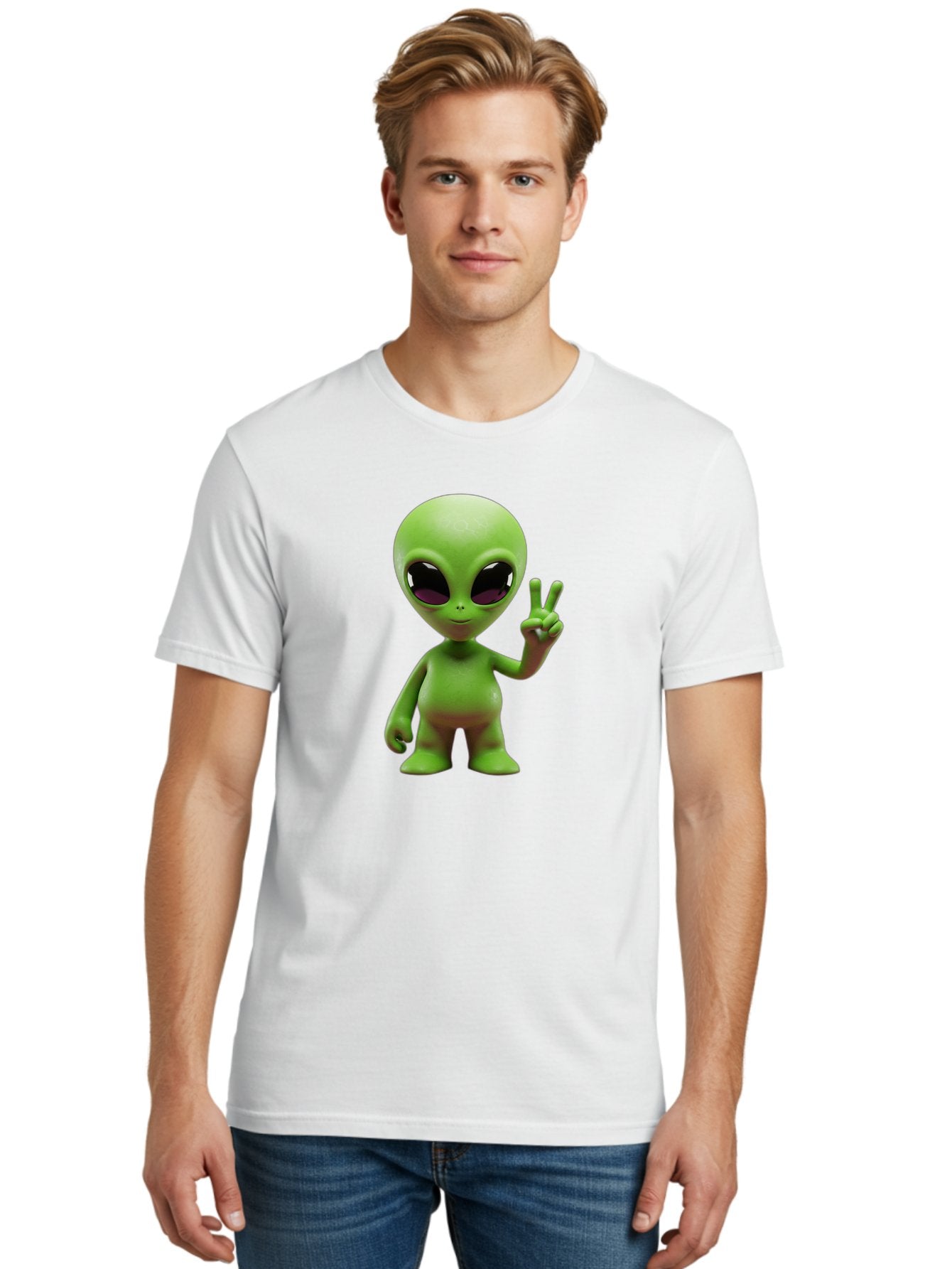 Alien-Peace-Sign-2 Men'S Graphic Tee, 100% Cotton, Comfortable Casual Summer Wear, Machine Washable, Alien Figure, Peace Sign, Friendly Gesture, Cartoon Character, E.T., Extraterrestrial Being, Fun, Quirky, Playful, 3D Rendering, Bab631 28