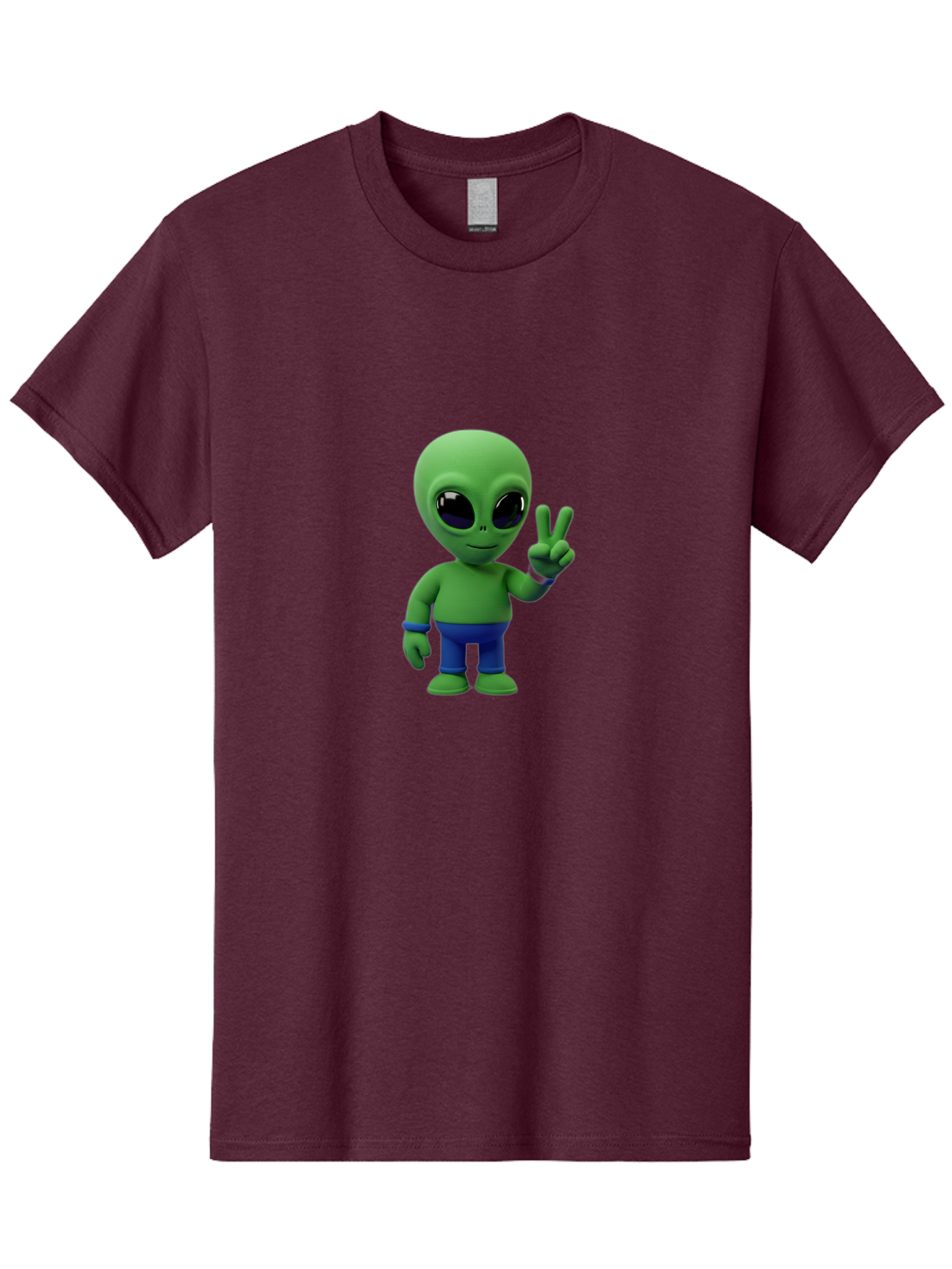 Alien-Peace-Sign-3 Men'S Graphic Tee, 100% Cotton, Comfortable Casual Summer Wear, Machine Washable, Cartoon Alien, Peace Sign, Blue Pants, Blue Bracelet, Friendly Gesture, 3D Character, Space Creature, Fun Design, Playful Pose, Kawaii Style Bab632 15
