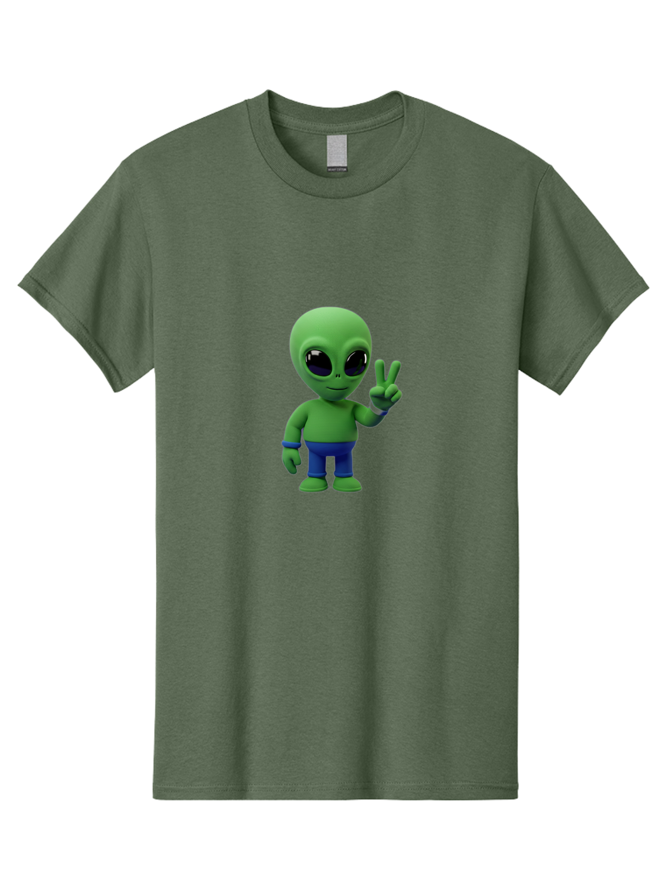Alien-Peace-Sign-3 Men'S Graphic Tee, 100% Cotton, Comfortable Casual Summer Wear, Machine Washable, Cartoon Alien, Peace Sign, Blue Pants, Blue Bracelet, Friendly Gesture, 3D Character, Space Creature, Fun Design, Playful Pose, Kawaii Style Bab632 9