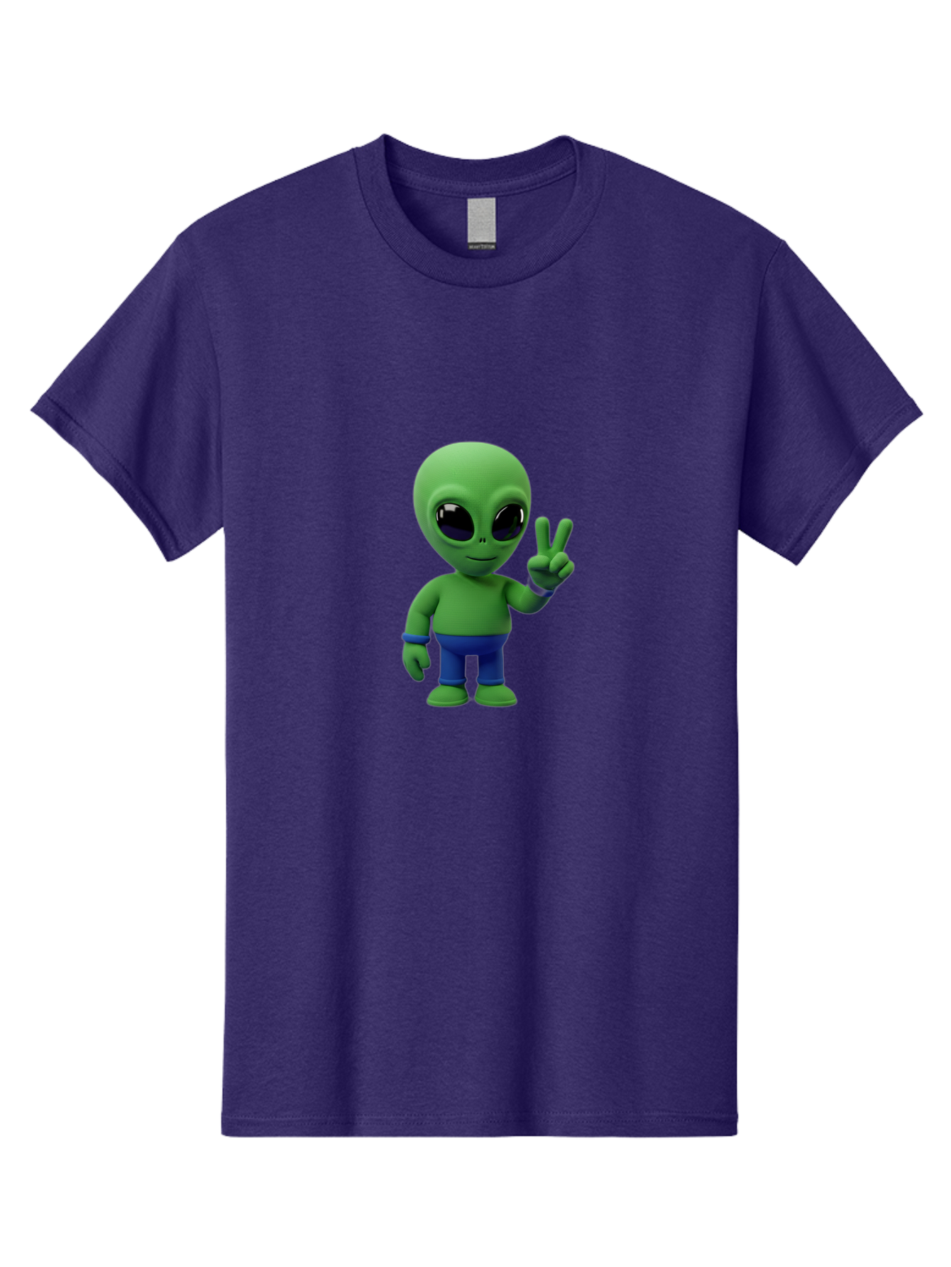 Alien-Peace-Sign-3 Men'S Graphic Tee, 100% Cotton, Comfortable Casual Summer Wear, Machine Washable, Cartoon Alien, Peace Sign, Blue Pants, Blue Bracelet, Friendly Gesture, 3D Character, Space Creature, Fun Design, Playful Pose, Kawaii Style Bab632 14