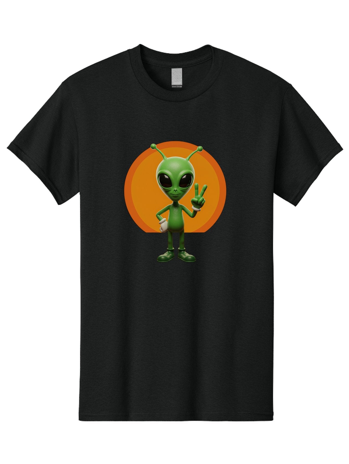 Alien-Peace-Sign Men'S Graphic Tee, 100% Cotton, Comfortable Casual Summer Wear, Machine Washable, Alien Character, Peace Sign, Green Alien, Cartoon Style, Friendly Gesture, Large Eyes, Antennae, Fun Illustration, Cosmic Being Bab633 7
