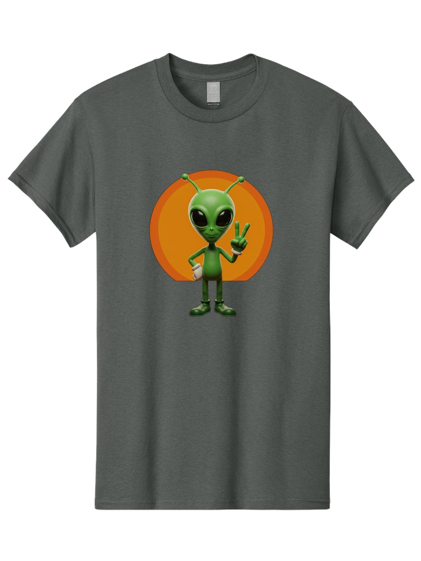 Alien-Peace-Sign Men'S Graphic Tee, 100% Cotton, Comfortable Casual Summer Wear, Machine Washable, Alien Character, Peace Sign, Green Alien, Cartoon Style, Friendly Gesture, Large Eyes, Antennae, Fun Illustration, Cosmic Being Bab633 13