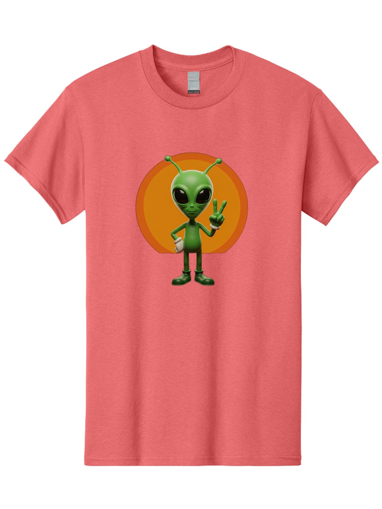 Alien-Peace-Sign Men'S Graphic Tee, 100% Cotton, Comfortable Casual Summer Wear, Machine Washable, Alien Character, Peace Sign, Green Alien, Cartoon Style, Friendly Gesture, Large Eyes, Antennae, Fun Illustration, Cosmic Being Bab633 12