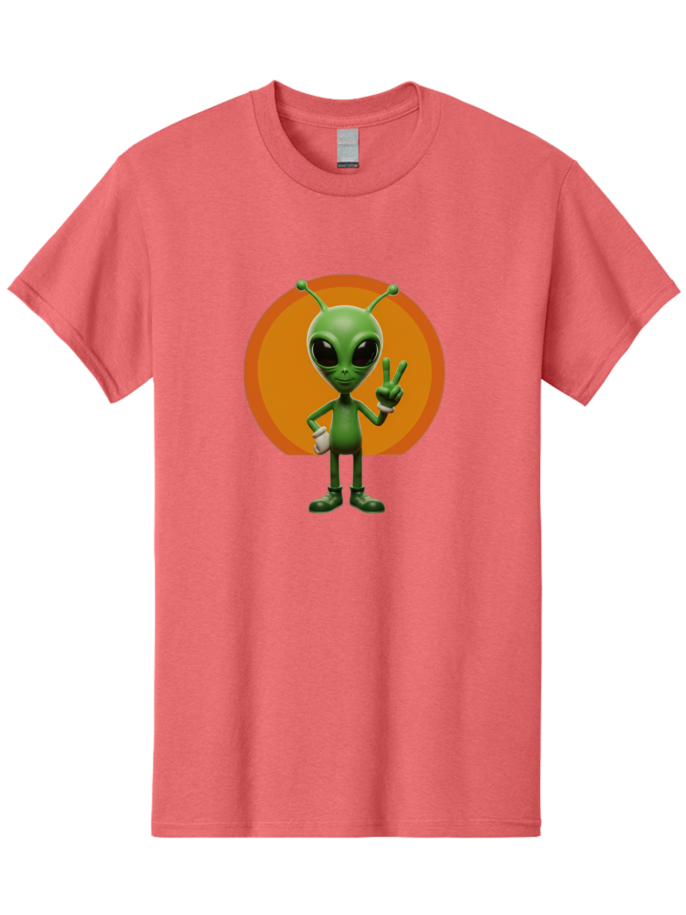 Alien-Peace-Sign Men'S Graphic Tee, 100% Cotton, Comfortable Casual Summer Wear, Machine Washable, Alien Character, Peace Sign, Green Alien, Cartoon Style, Friendly Gesture, Large Eyes, Antennae, Fun Illustration, Cosmic Being Bab633 3