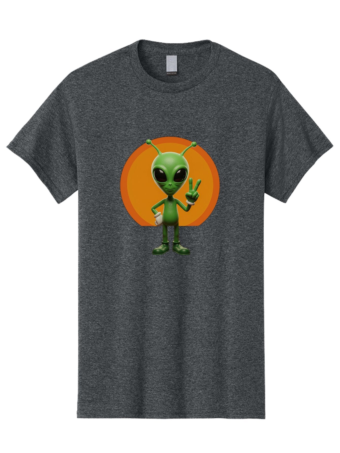 Alien-Peace-Sign Men'S Graphic Tee, 100% Cotton, Comfortable Casual Summer Wear, Machine Washable, Alien Character, Peace Sign, Green Alien, Cartoon Style, Friendly Gesture, Large Eyes, Antennae, Fun Illustration, Cosmic Being Bab633 6