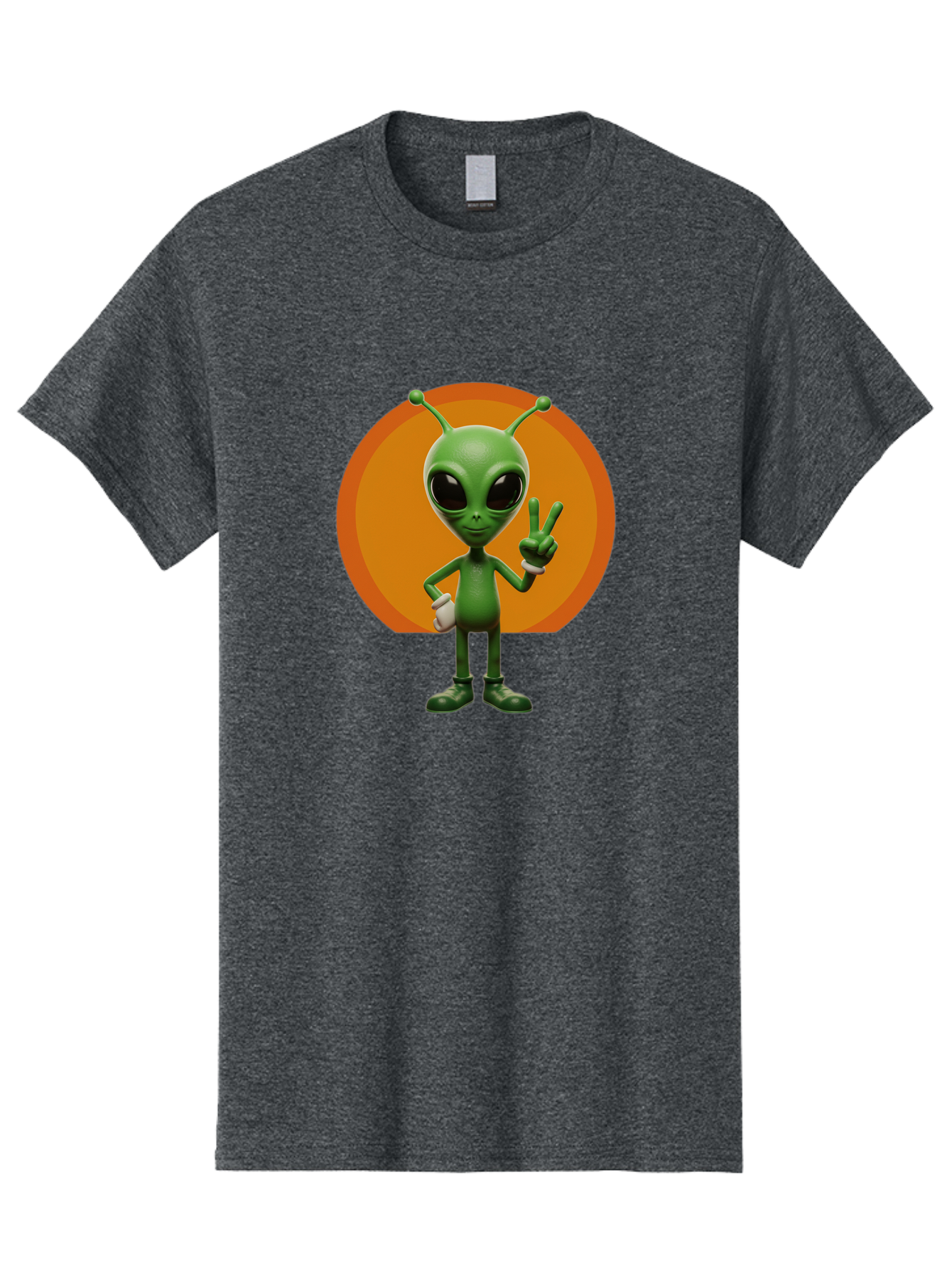 Alien-Peace-Sign Men'S Graphic Tee, 100% Cotton, Comfortable Casual Summer Wear, Machine Washable, Alien Character, Peace Sign, Green Alien, Cartoon Style, Friendly Gesture, Large Eyes, Antennae, Fun Illustration, Cosmic Being Bab633 7