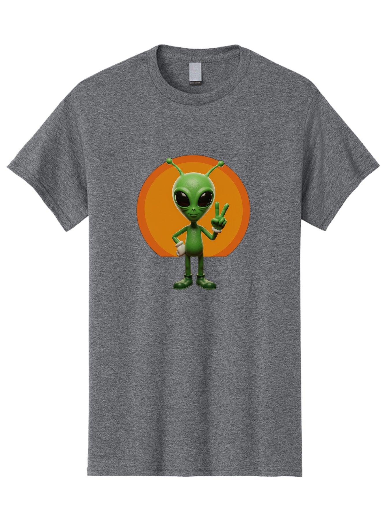 Alien-Peace-Sign Men'S Graphic Tee, 100% Cotton, Comfortable Casual Summer Wear, Machine Washable, Alien Character, Peace Sign, Green Alien, Cartoon Style, Friendly Gesture, Large Eyes, Antennae, Fun Illustration, Cosmic Being Bab633