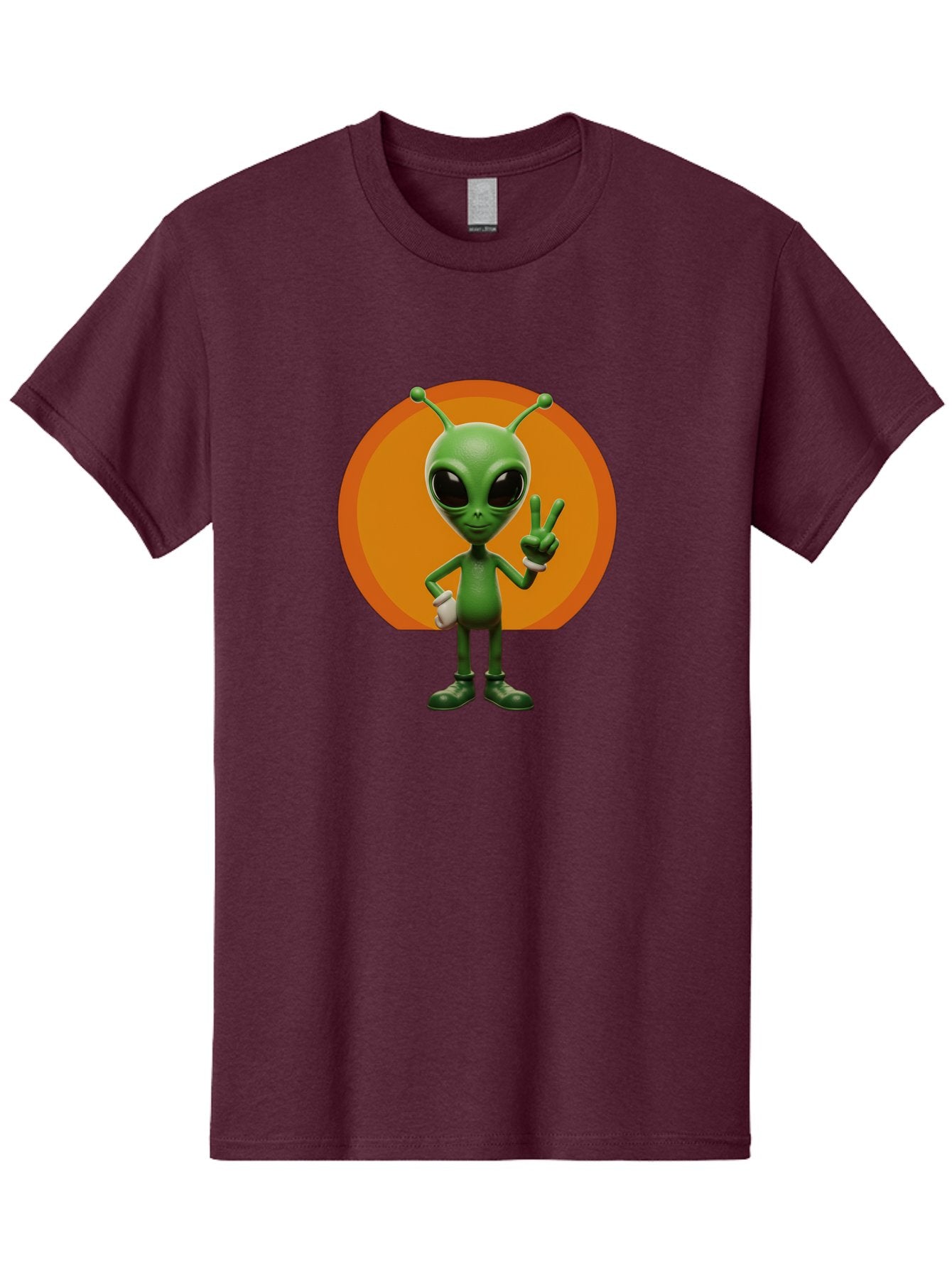Alien-Peace-Sign Men'S Graphic Tee, 100% Cotton, Comfortable Casual Summer Wear, Machine Washable, Alien Character, Peace Sign, Green Alien, Cartoon Style, Friendly Gesture, Large Eyes, Antennae, Fun Illustration, Cosmic Being Bab633