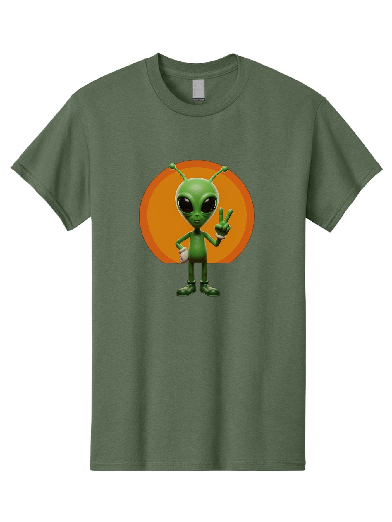 Alien-Peace-Sign Men'S Graphic Tee, 100% Cotton, Comfortable Casual Summer Wear, Machine Washable, Alien Character, Peace Sign, Green Alien, Cartoon Style, Friendly Gesture, Large Eyes, Antennae, Fun Illustration, Cosmic Being Bab633 15