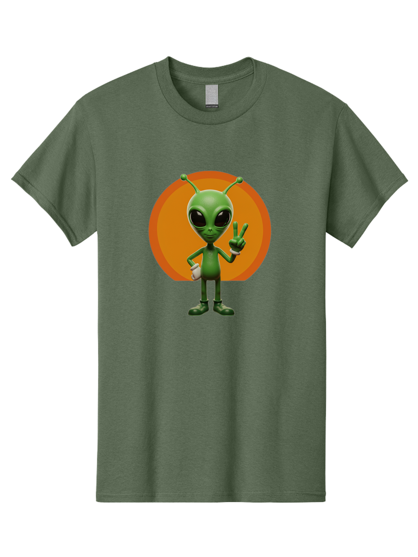 Alien-Peace-Sign Men'S Graphic Tee, 100% Cotton, Comfortable Casual Summer Wear, Machine Washable, Alien Character, Peace Sign, Green Alien, Cartoon Style, Friendly Gesture, Large Eyes, Antennae, Fun Illustration, Cosmic Being Bab633