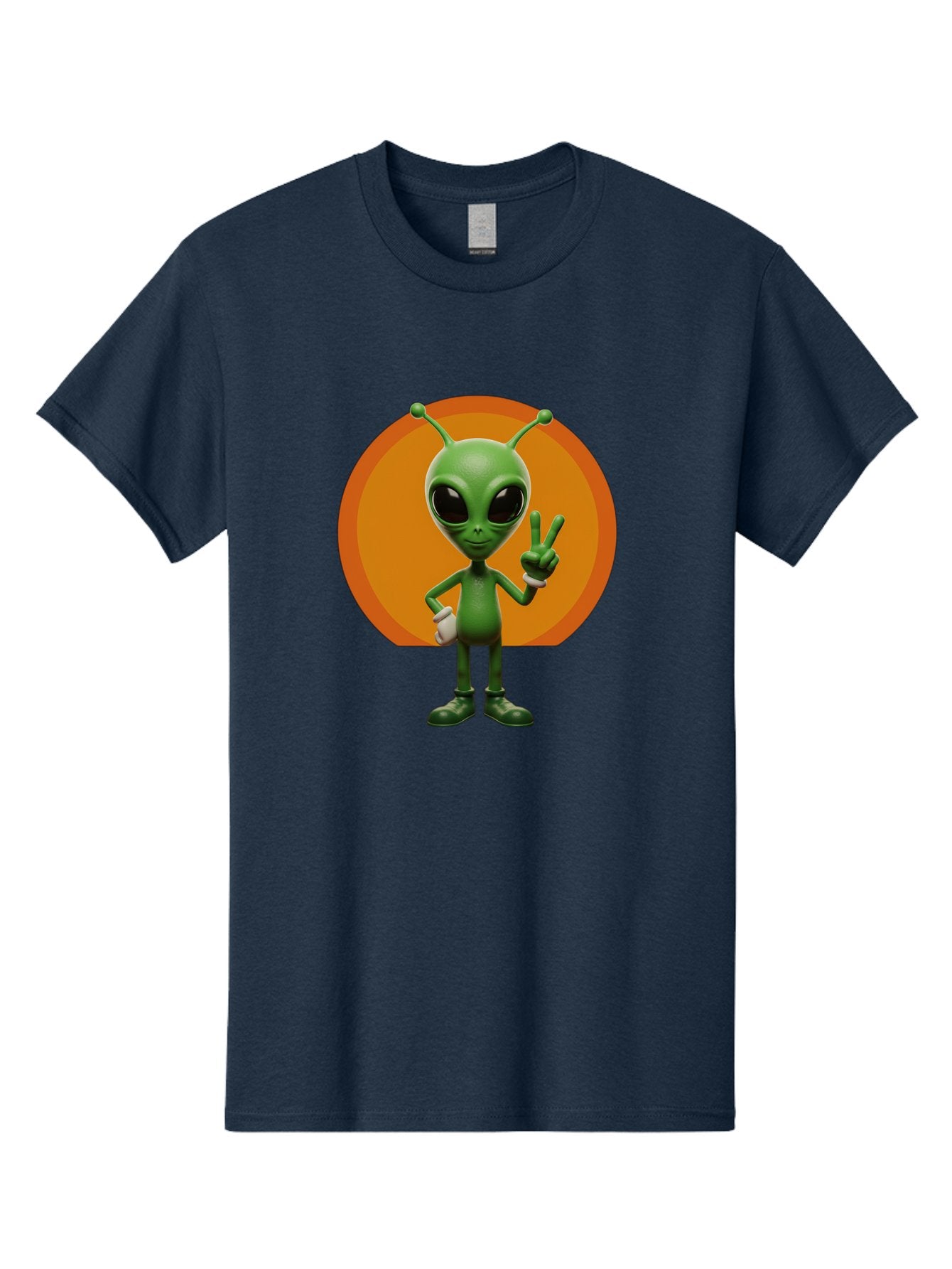 Alien-Peace-Sign Men'S Graphic Tee, 100% Cotton, Comfortable Casual Summer Wear, Machine Washable, Alien Character, Peace Sign, Green Alien, Cartoon Style, Friendly Gesture, Large Eyes, Antennae, Fun Illustration, Cosmic Being Bab633 9