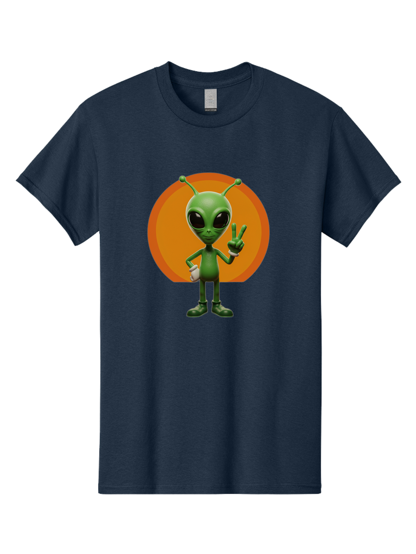 Alien-Peace-Sign Men'S Graphic Tee, 100% Cotton, Comfortable Casual Summer Wear, Machine Washable, Alien Character, Peace Sign, Green Alien, Cartoon Style, Friendly Gesture, Large Eyes, Antennae, Fun Illustration, Cosmic Being Bab633 5