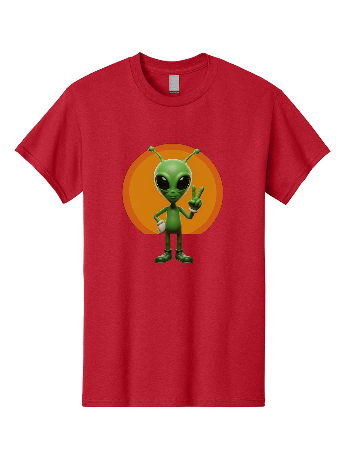 Alien-Peace-Sign Men'S Graphic Tee, 100% Cotton, Comfortable Casual Summer Wear, Machine Washable, Alien Character, Peace Sign, Green Alien, Cartoon Style, Friendly Gesture, Large Eyes, Antennae, Fun Illustration, Cosmic Being Bab633 4