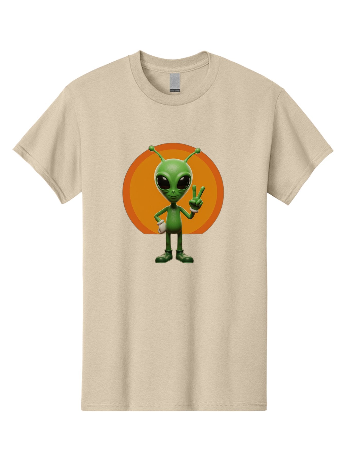 Alien-Peace-Sign Men'S Graphic Tee, 100% Cotton, Comfortable Casual Summer Wear, Machine Washable, Alien Character, Peace Sign, Green Alien, Cartoon Style, Friendly Gesture, Large Eyes, Antennae, Fun Illustration, Cosmic Being Bab633 14