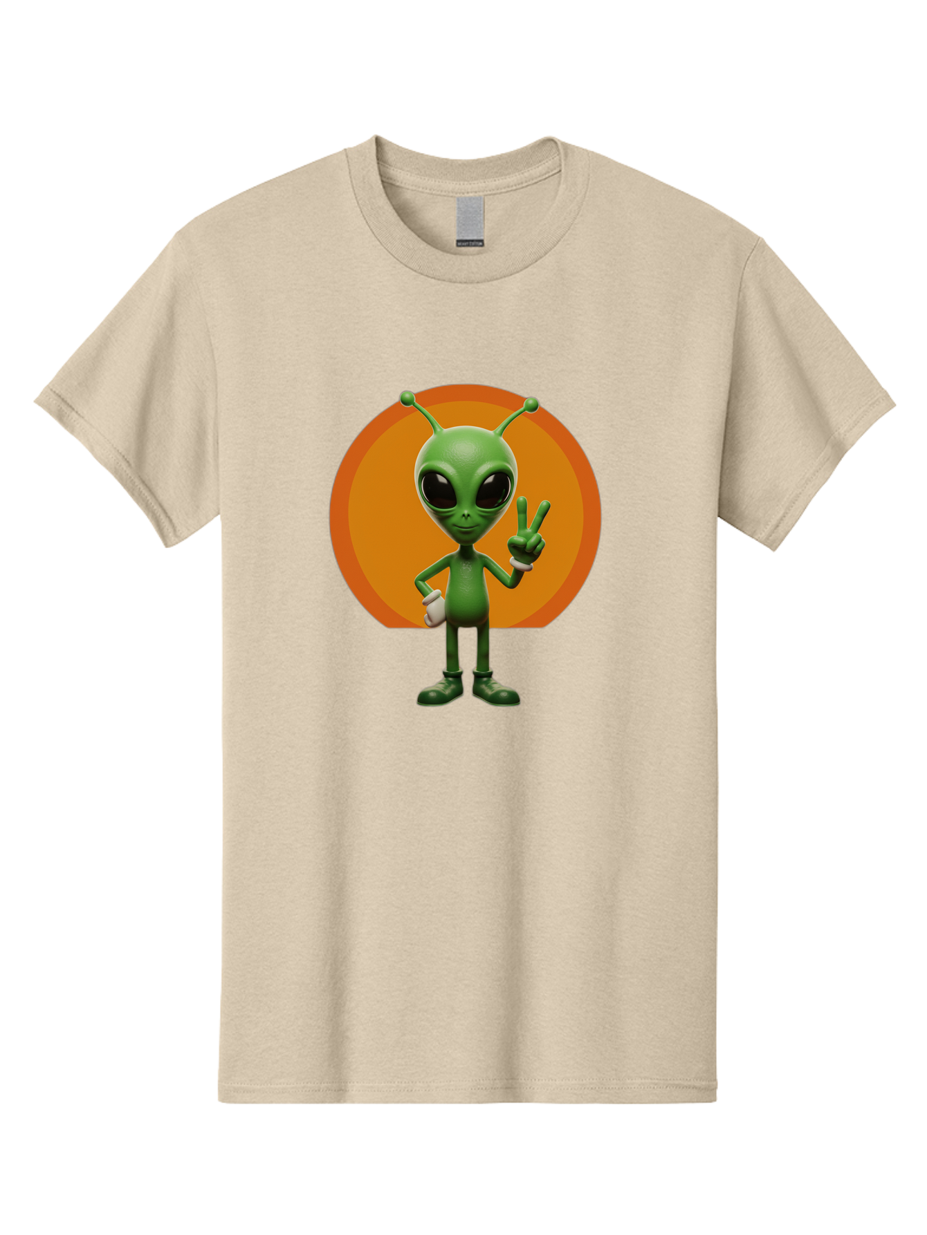 Alien-Peace-Sign Men'S Graphic Tee, 100% Cotton, Comfortable Casual Summer Wear, Machine Washable, Alien Character, Peace Sign, Green Alien, Cartoon Style, Friendly Gesture, Large Eyes, Antennae, Fun Illustration, Cosmic Being Bab633