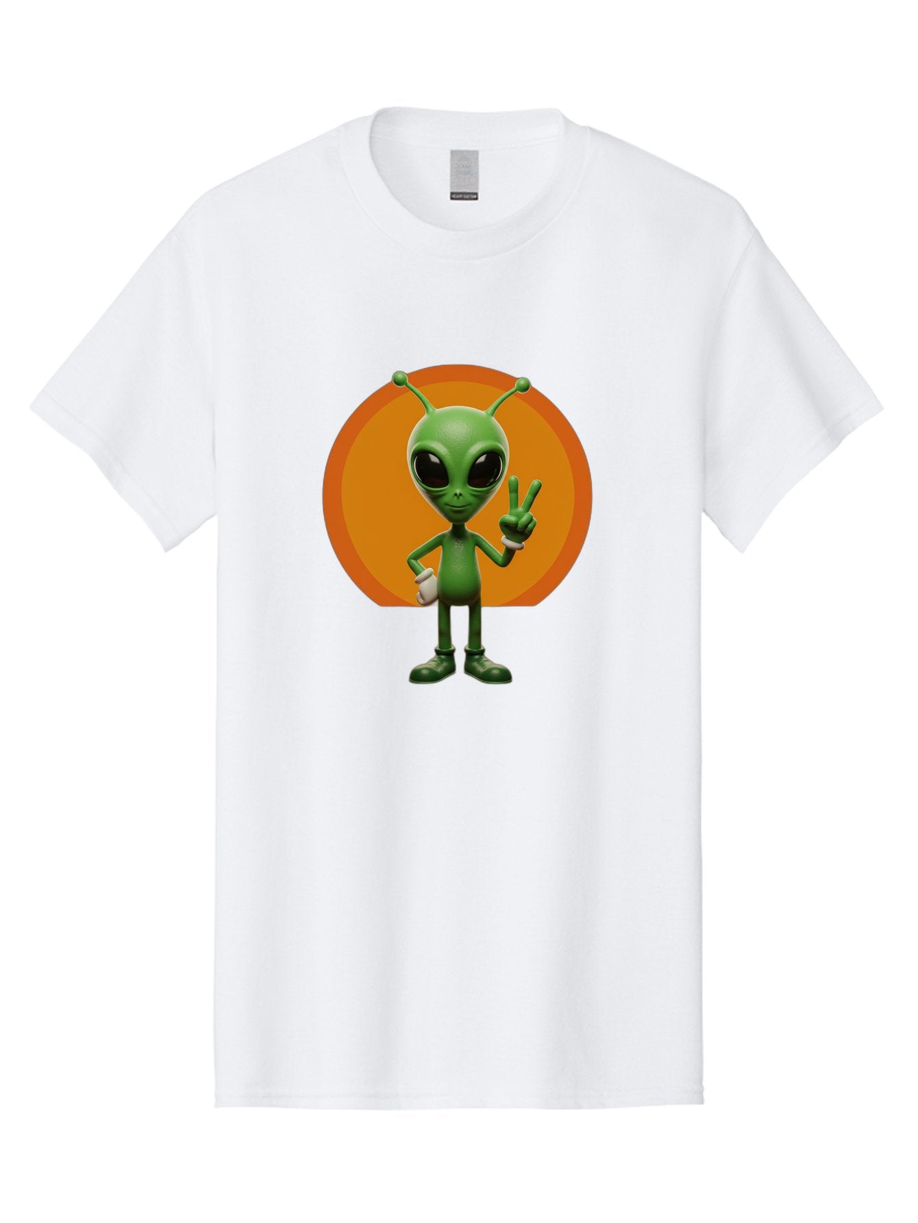 Alien-Peace-Sign Men'S Graphic Tee, 100% Cotton, Comfortable Casual Summer Wear, Machine Washable, Alien Character, Peace Sign, Green Alien, Cartoon Style, Friendly Gesture, Large Eyes, Antennae, Fun Illustration, Cosmic Being Bab633 11