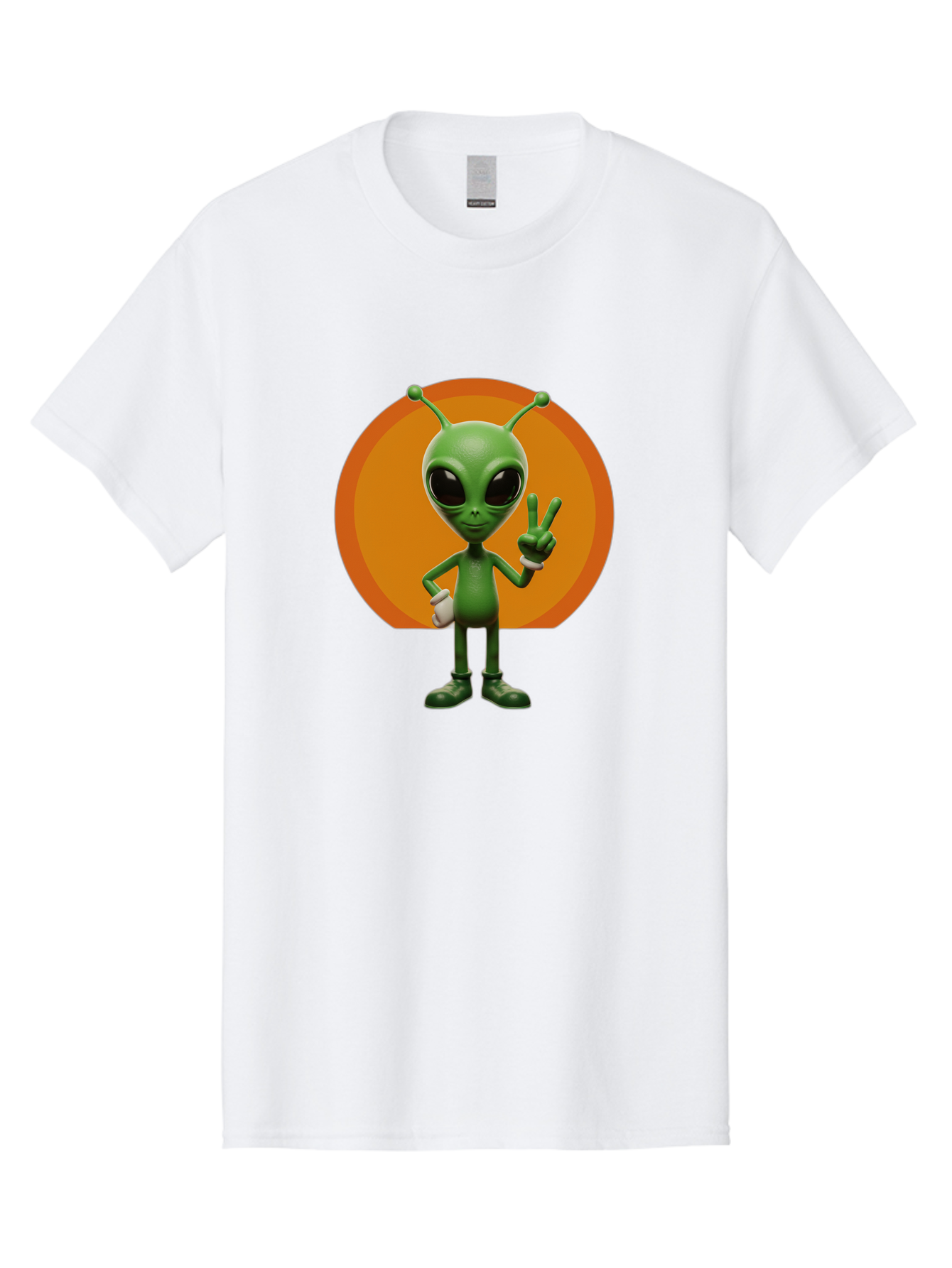 Alien-Peace-Sign Men'S Graphic Tee, 100% Cotton, Comfortable Casual Summer Wear, Machine Washable, Alien Character, Peace Sign, Green Alien, Cartoon Style, Friendly Gesture, Large Eyes, Antennae, Fun Illustration, Cosmic Being Bab633 4